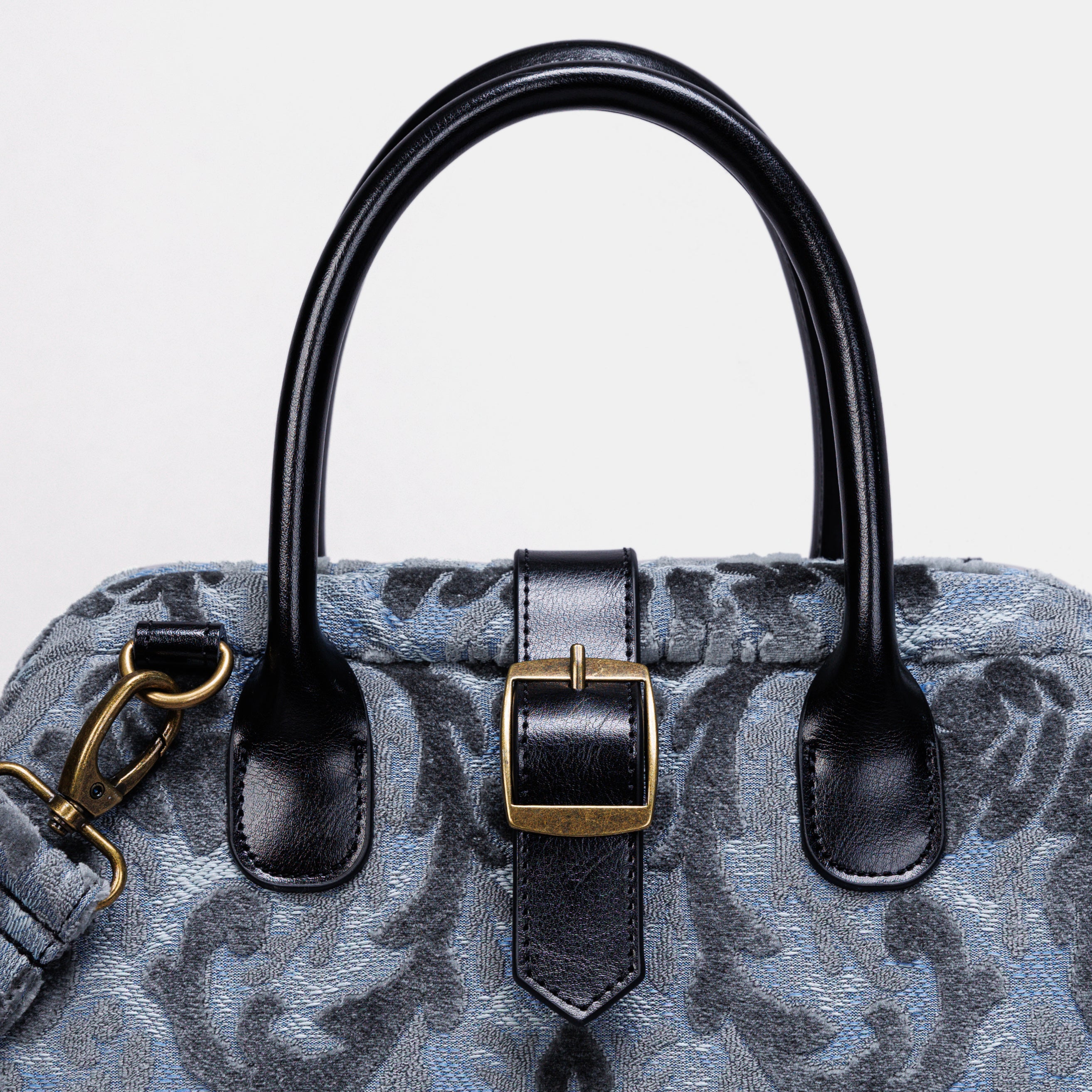 Burnout Velvet Steel Blue Carpet Handbag Purse carpet bag MCW Handmade of America buckle