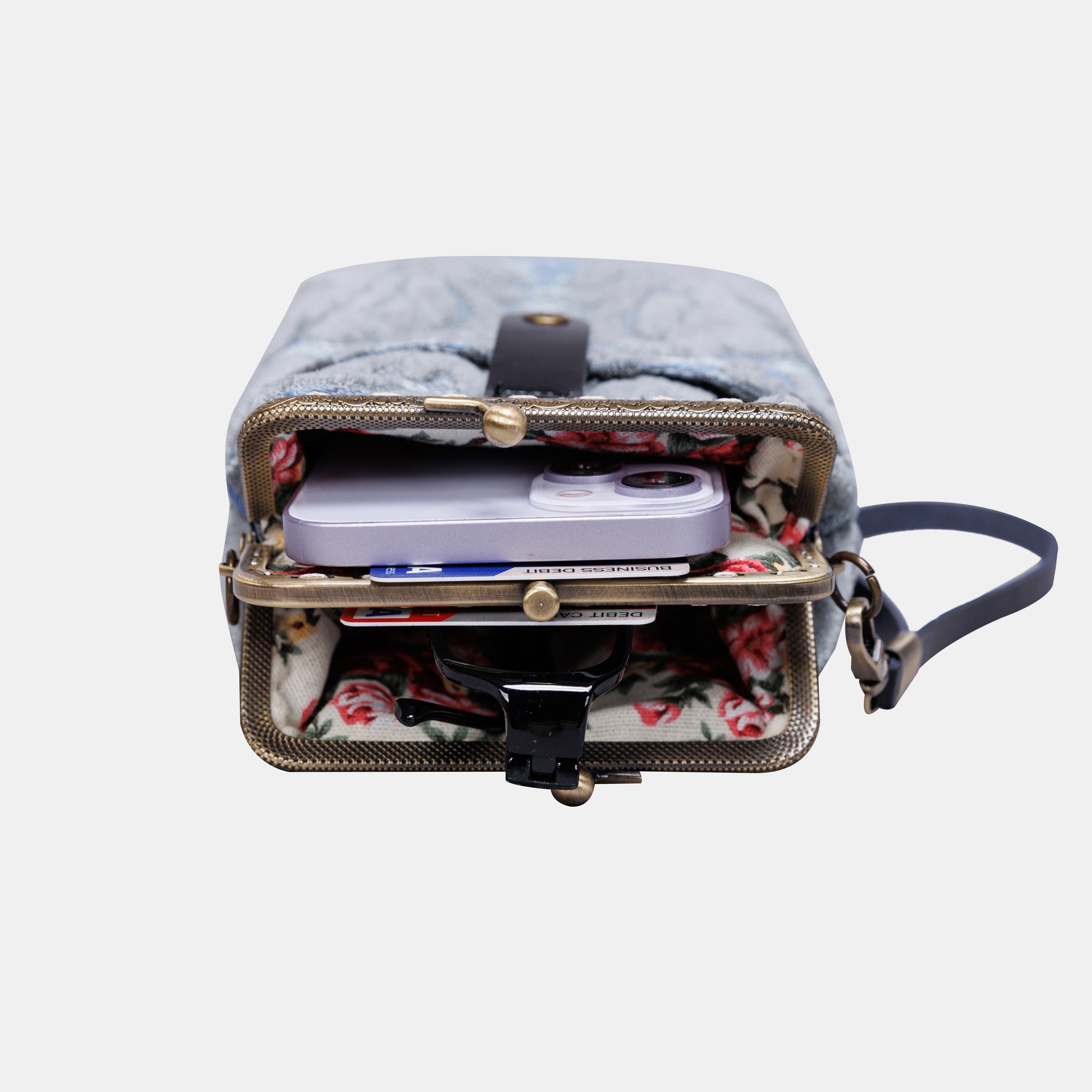 Burnout Velvet Steel Blue Carpet Phone Case Carpetbag of America lay flat