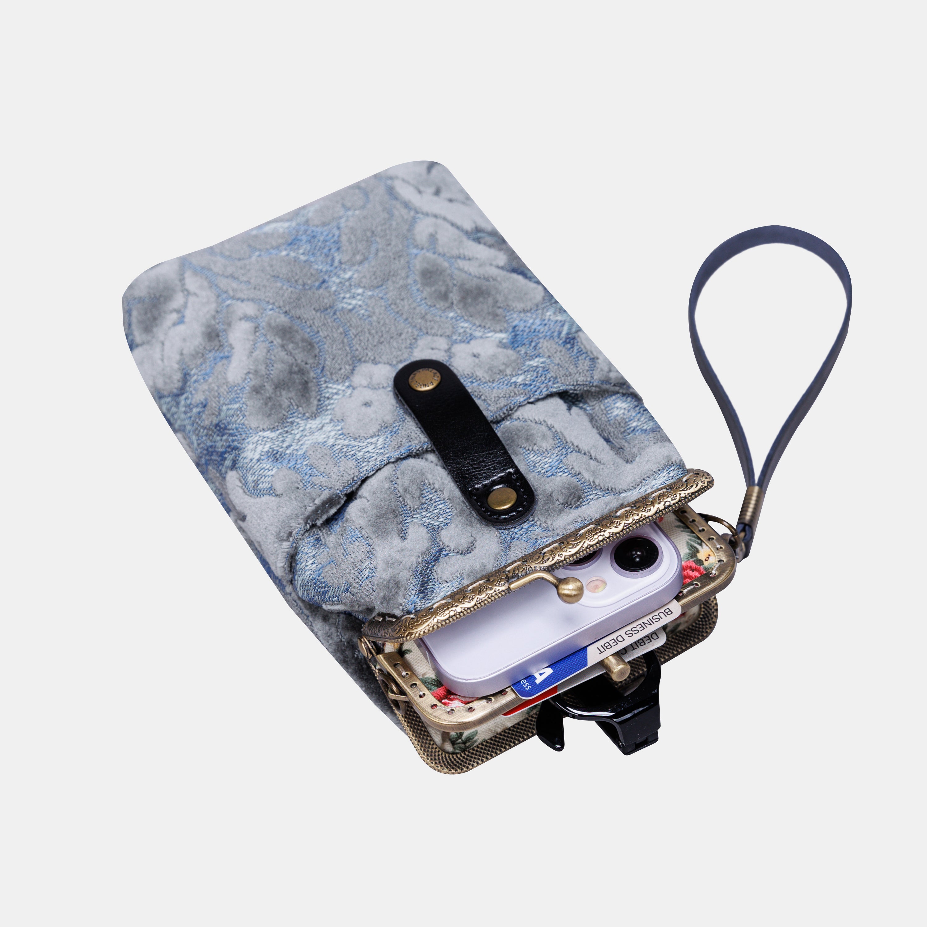 Burnout Velvet Steel Blue Carpet Phone Case Carpetbag of America in use