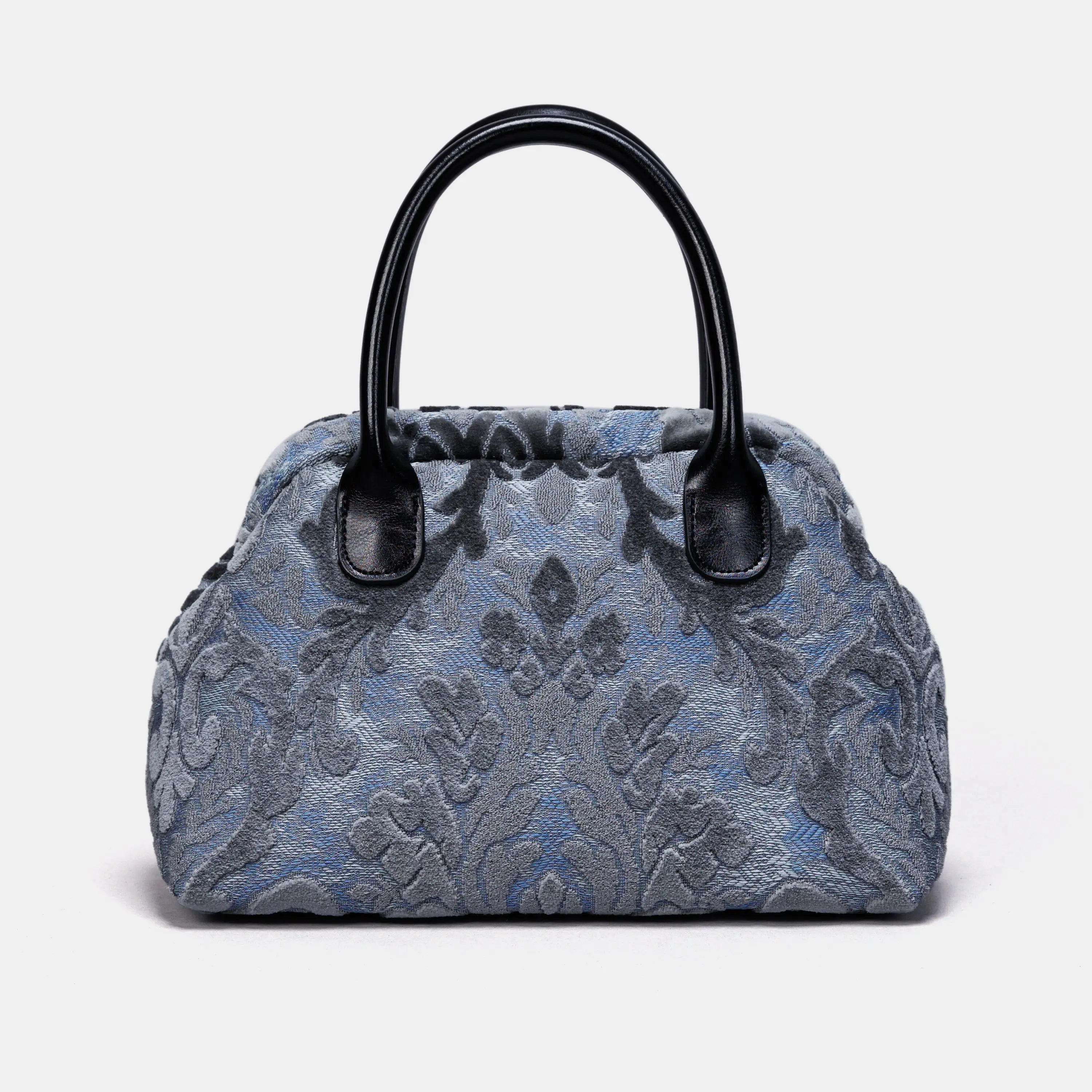 Burnout Velvet Steel Blue Carpet Satchel carpet bag MCW Handmade of America back