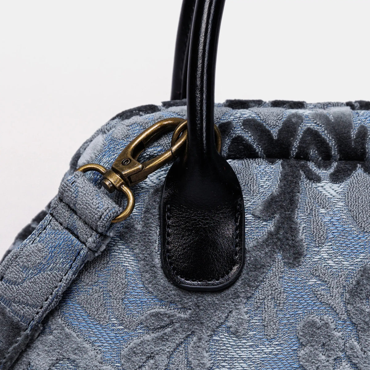 Burnout Velvet Steel Blue Carpet Satchel carpet bag MCW Handmade of America buckle