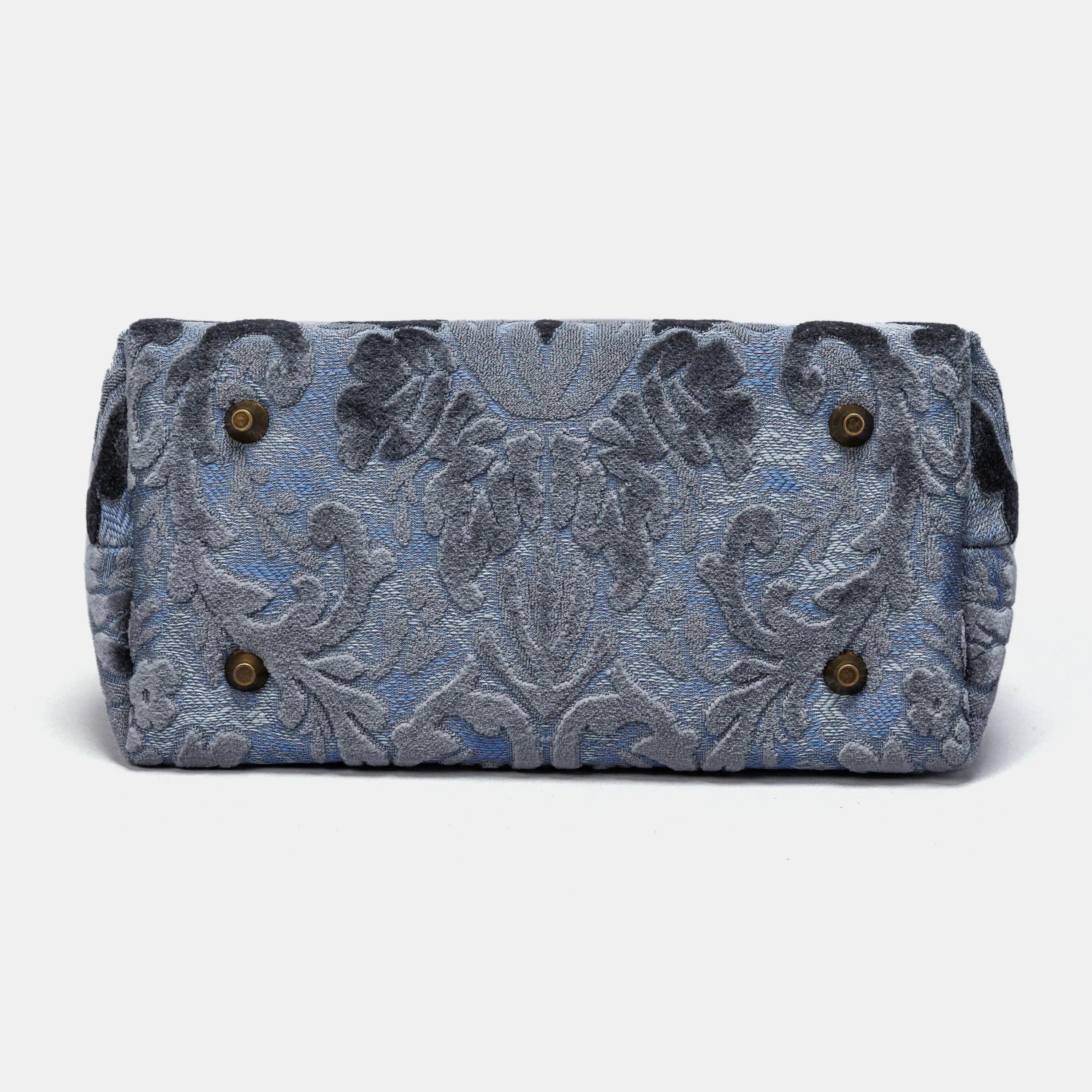 Burnout Velvet Steel Blue Carpet Satchel carpet bag MCW Handmade of America bottom