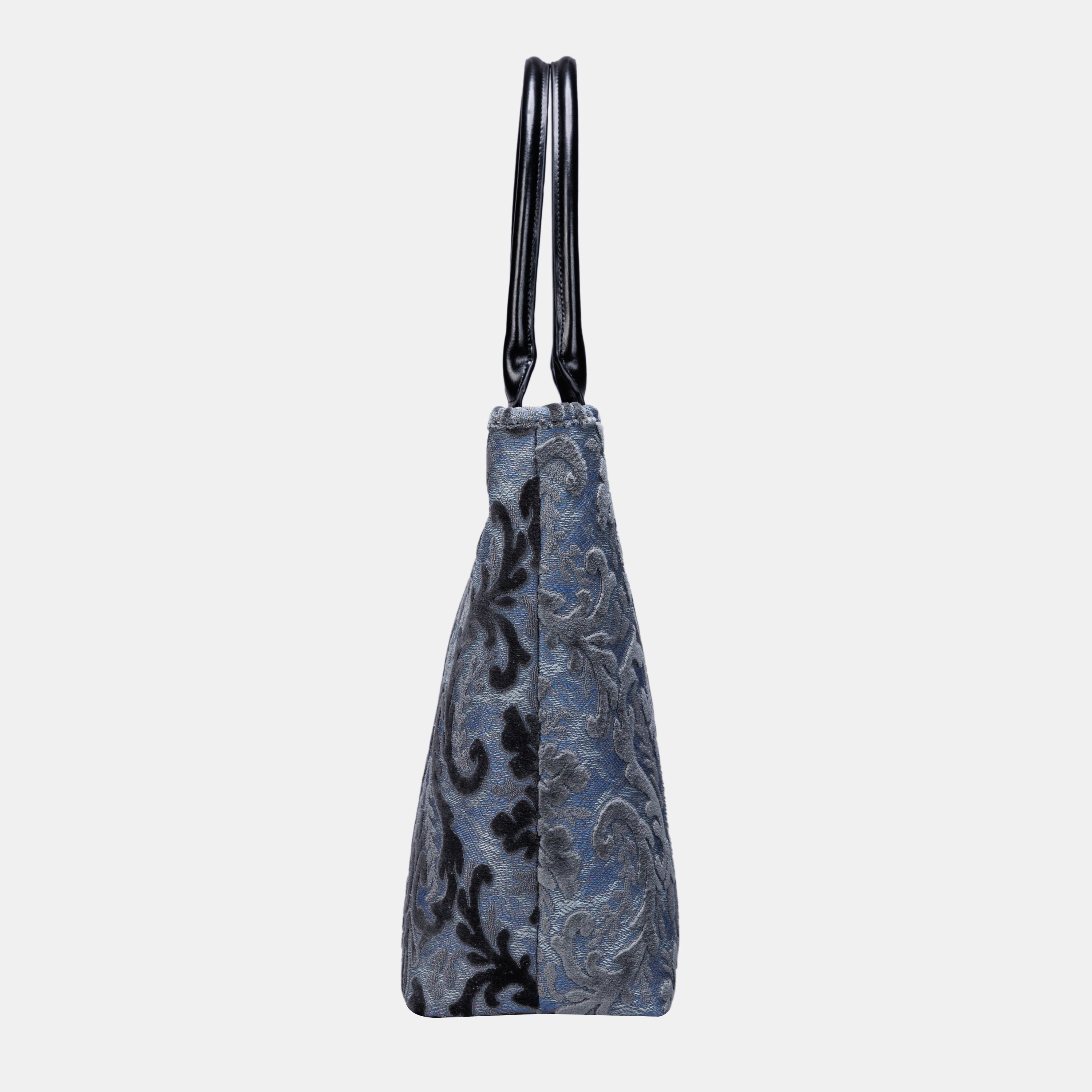 Burnout Velvet Steel Blue Carpet Tote Shopper carpet bag of America side
