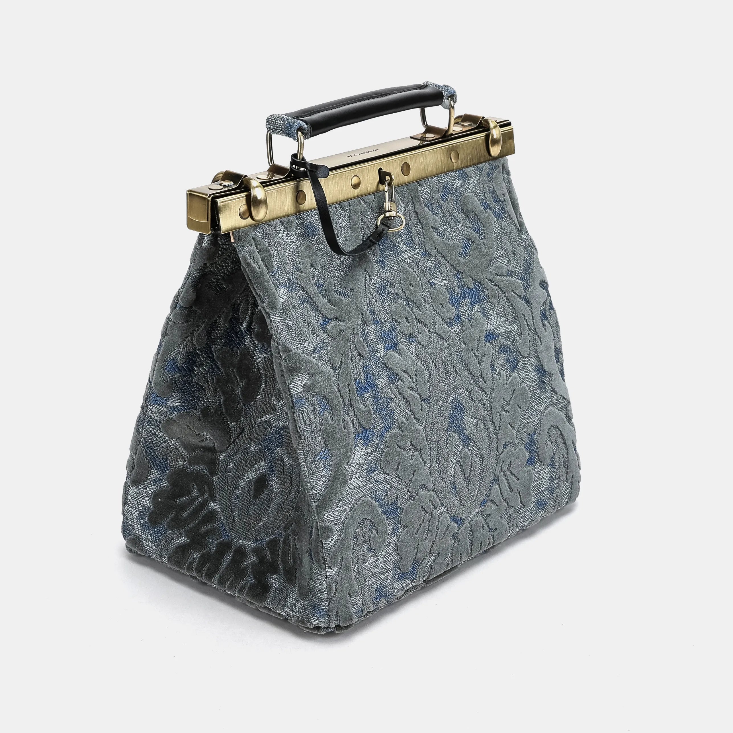 Burnout Velvet Steel Blue Cecile Carpet Purse Gladstone Bag of America side