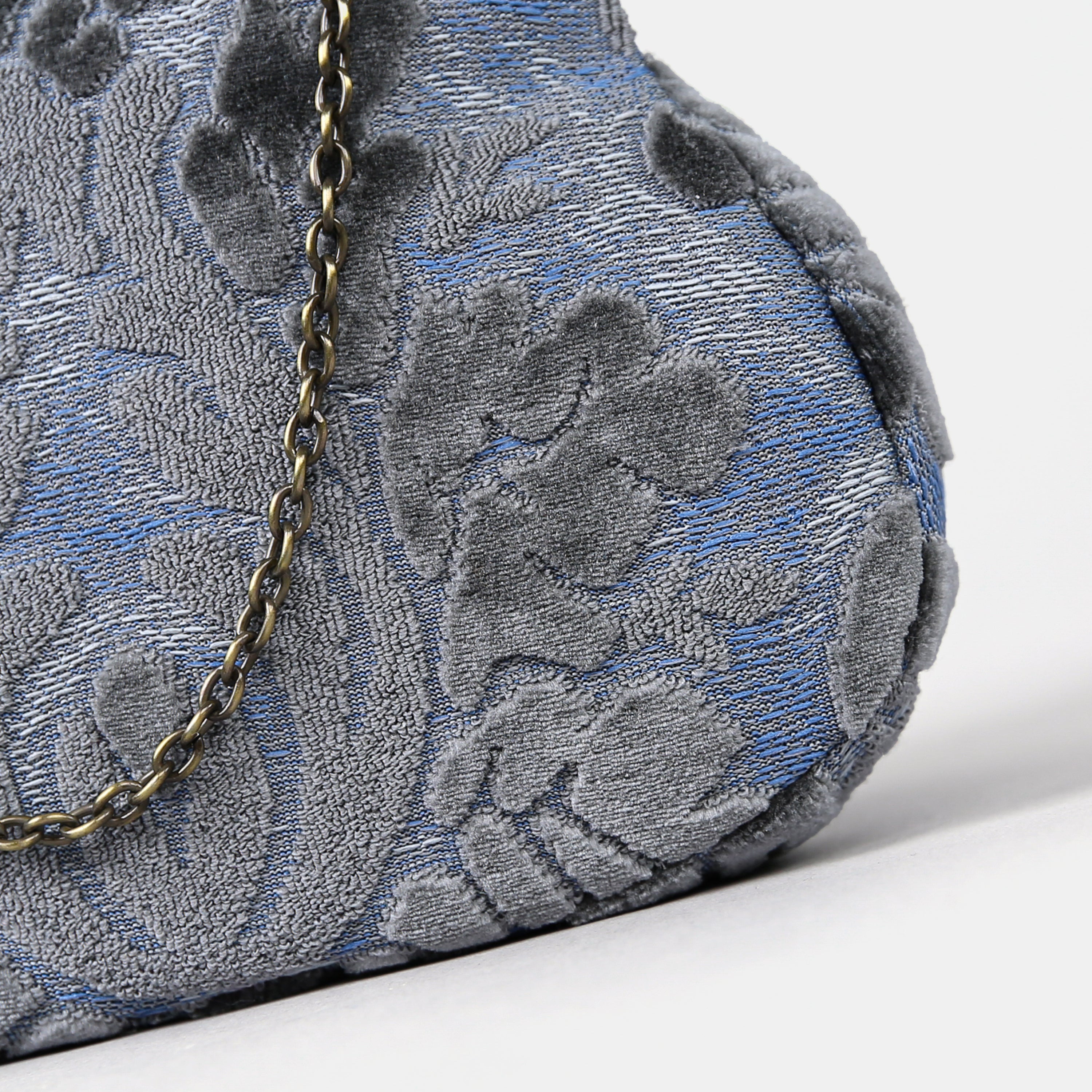 Burnout Velvet Steel Blue Chatelaine Purse Large carpet bag of America material