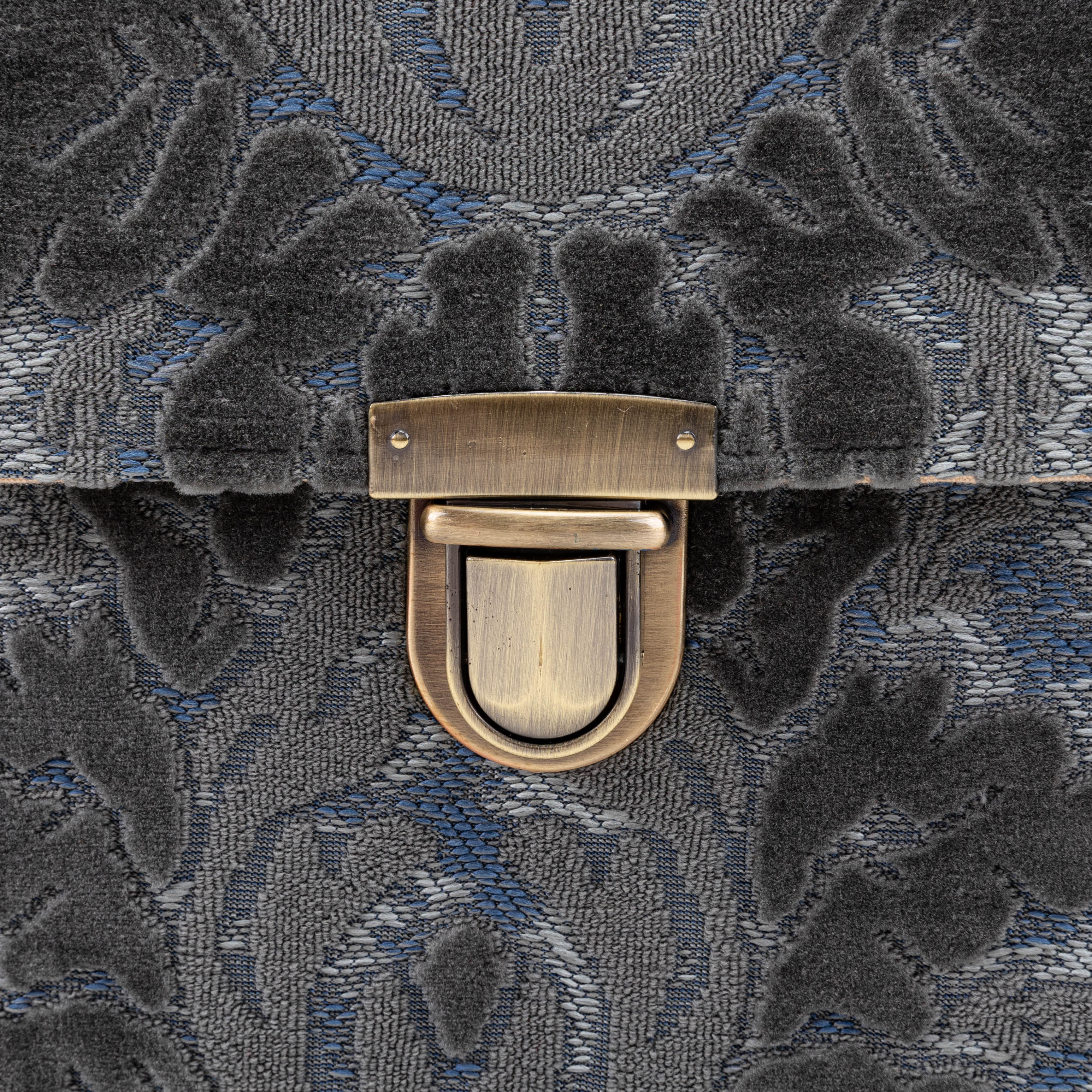 Burnout Velvet Steel Blue Clara Medium Train Case Purse of America tuck lock