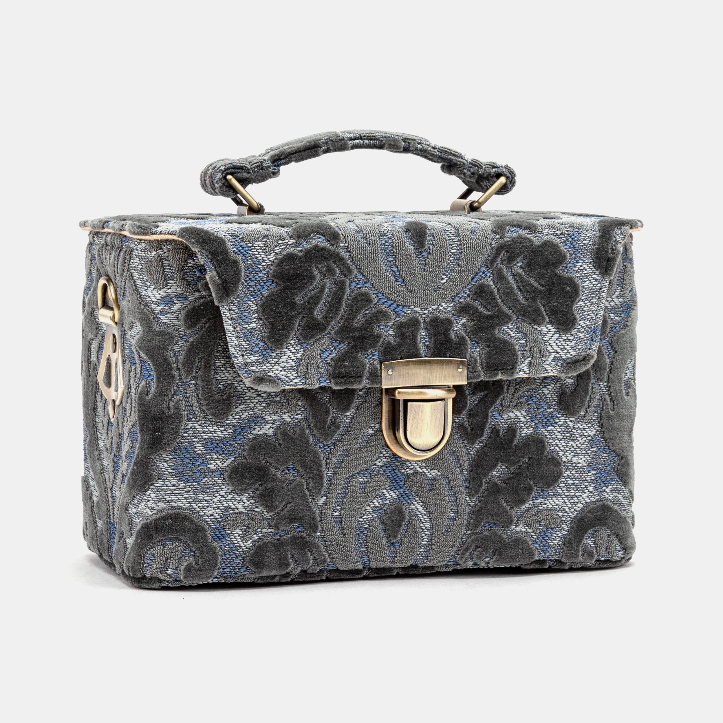 Burnout Velvet Steel Blue Clara Medium Train Case Purse of America front side