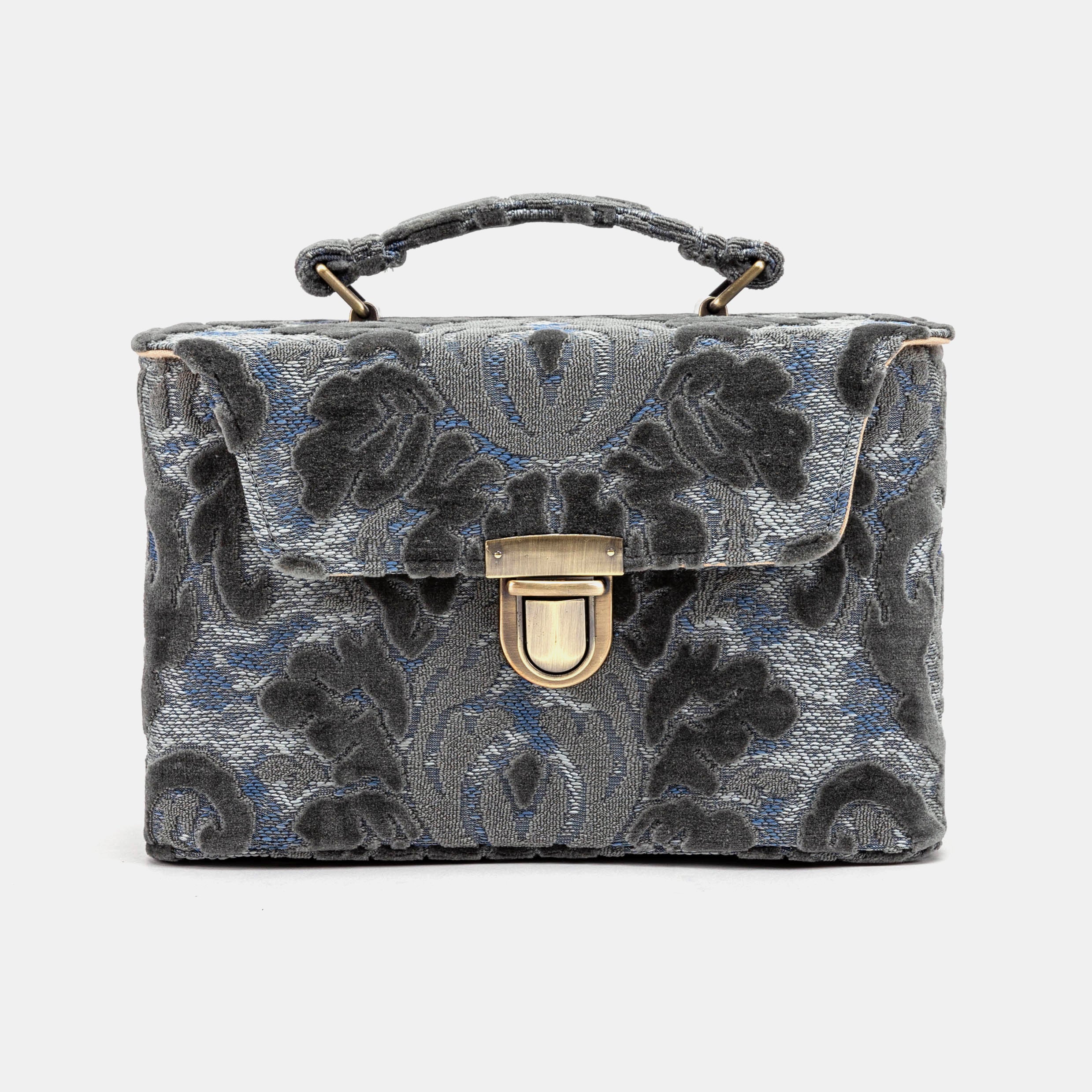 Burnout Velvet Steel Blue Clara Medium Train Case Purse of America  front