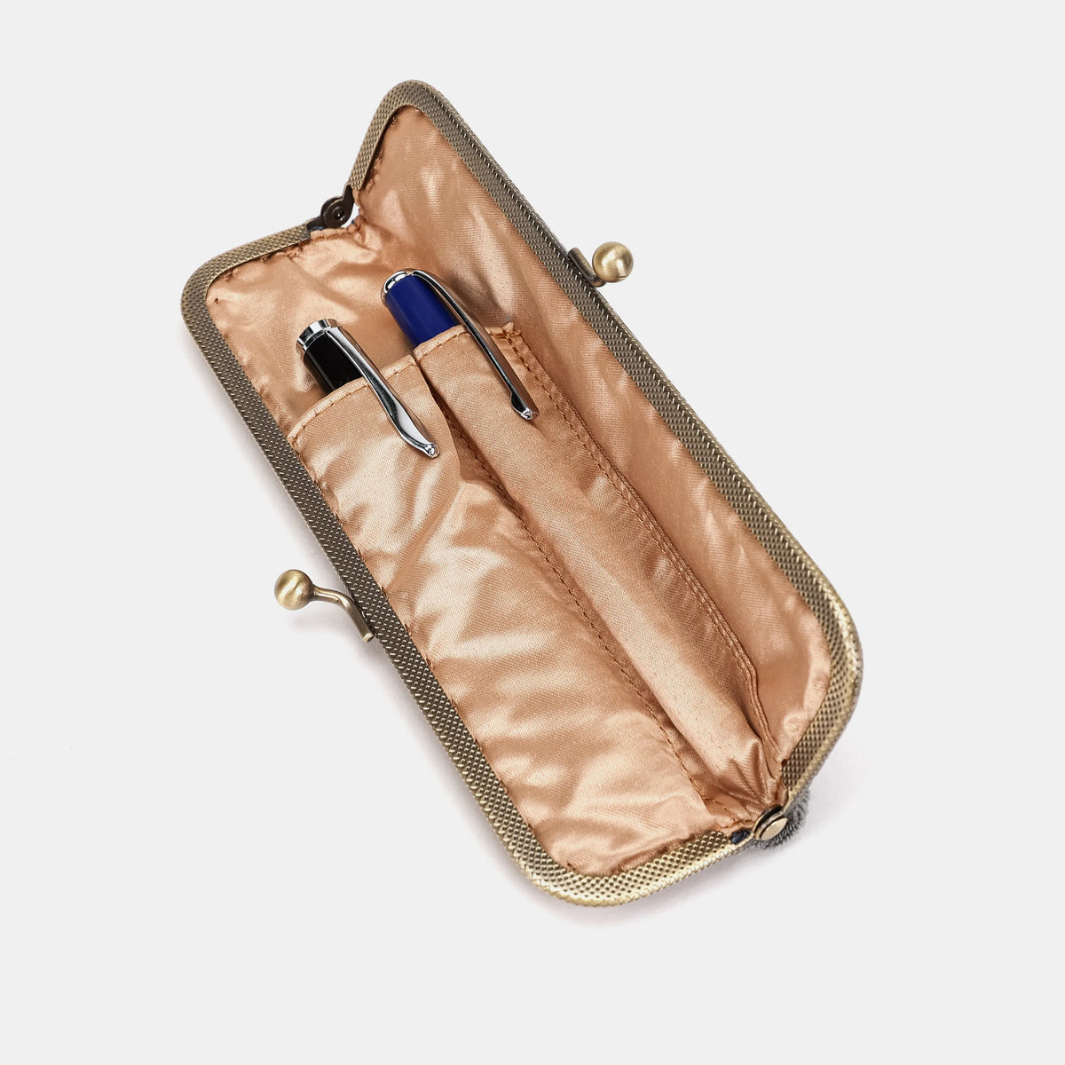 Burnout velvet Steel Blue Duo Pen Case Carpetbag of America inside