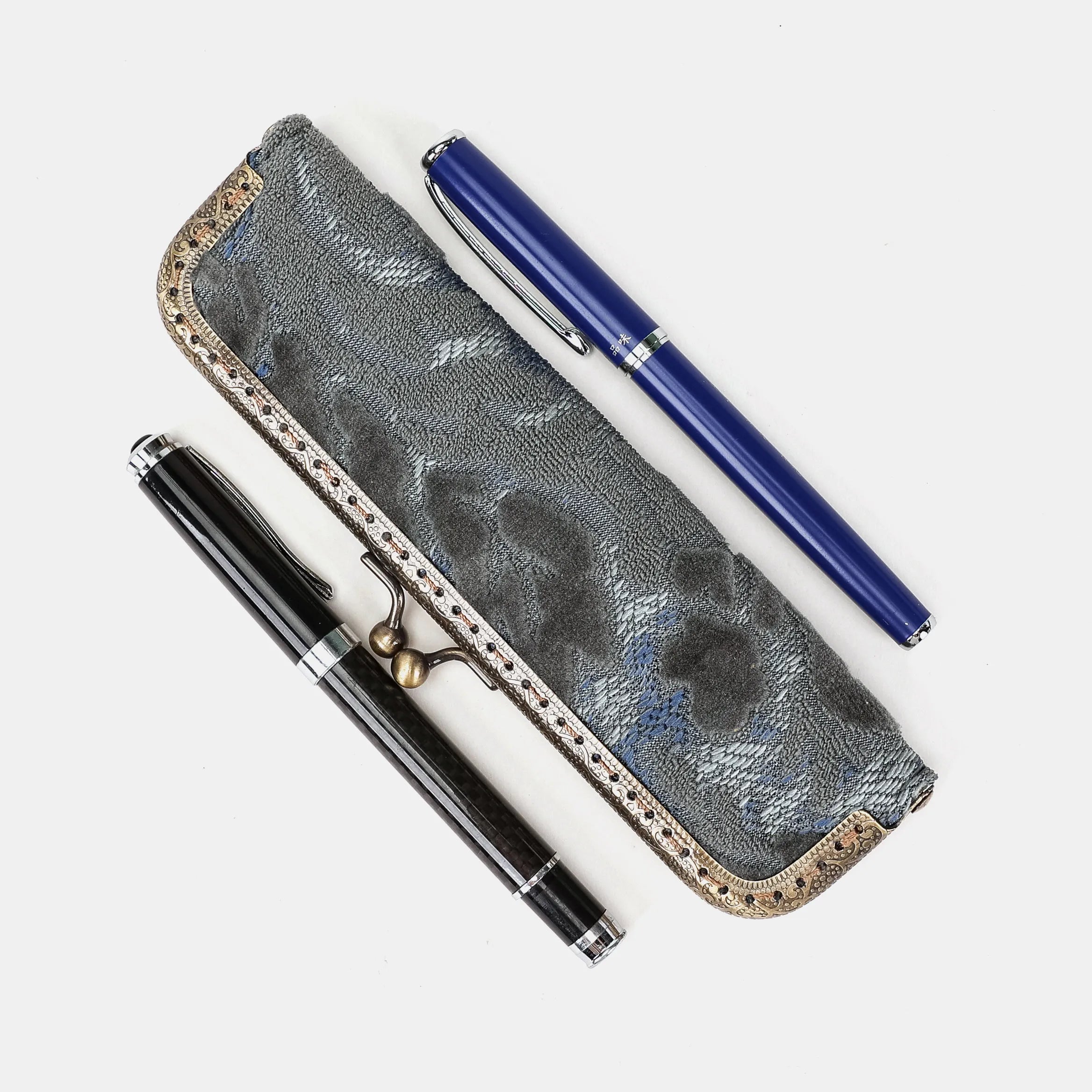 Burnout velvet Steel Blue Duo Pen Case Carpetbag of America side