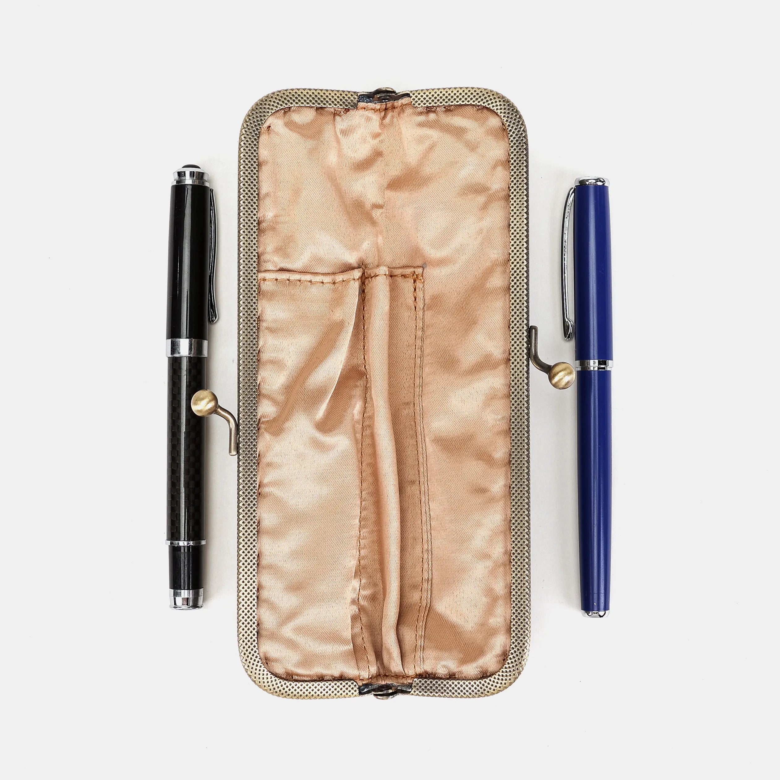 Burnout velvet Steel Blue Duo Pen Case Carpetbag of America open