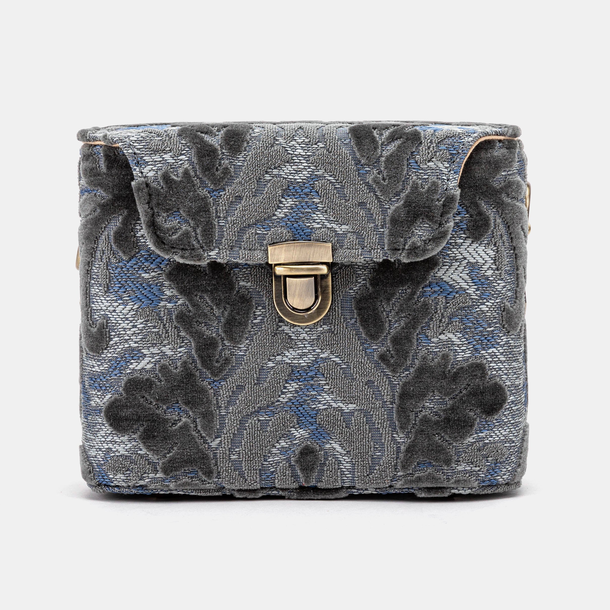 Burnout Velvet Steel Blue Emma Small Train Case Crossbody front