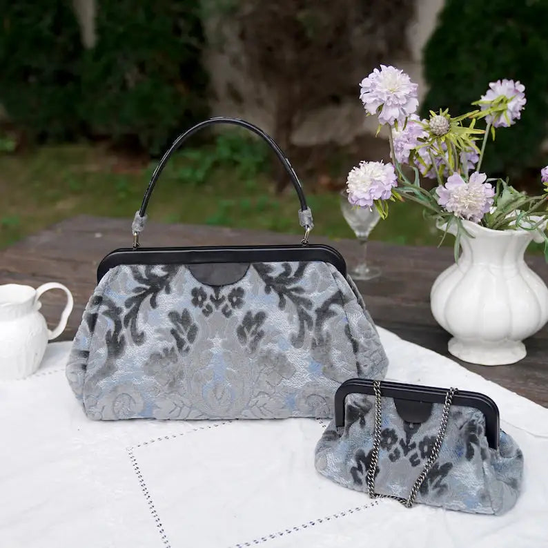 Burnout Velvet Steel Blue Evening Bag Clutch carpet bag of America background