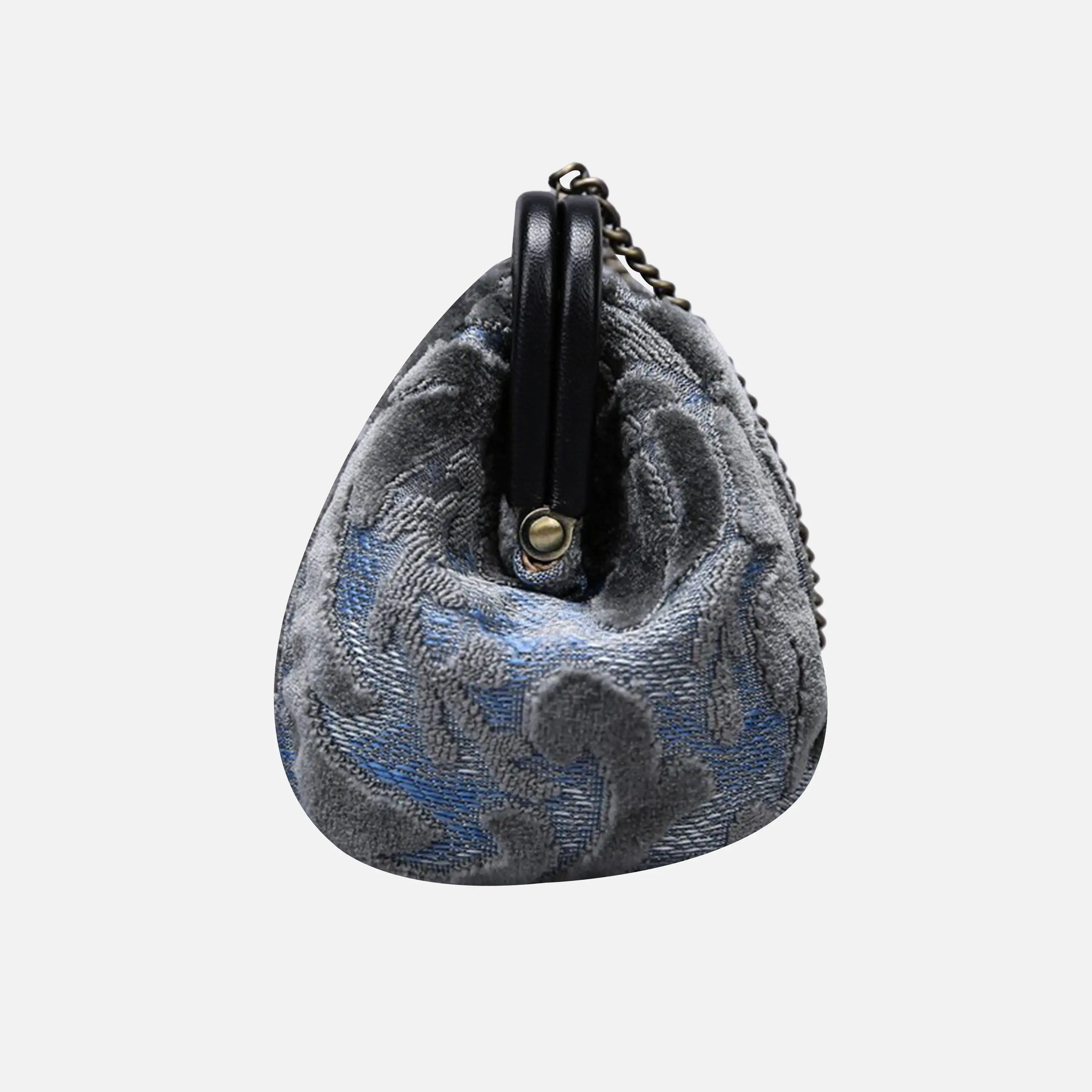 Burnout Velvet Steel Blue Evening Bag Clutch carpet bag side