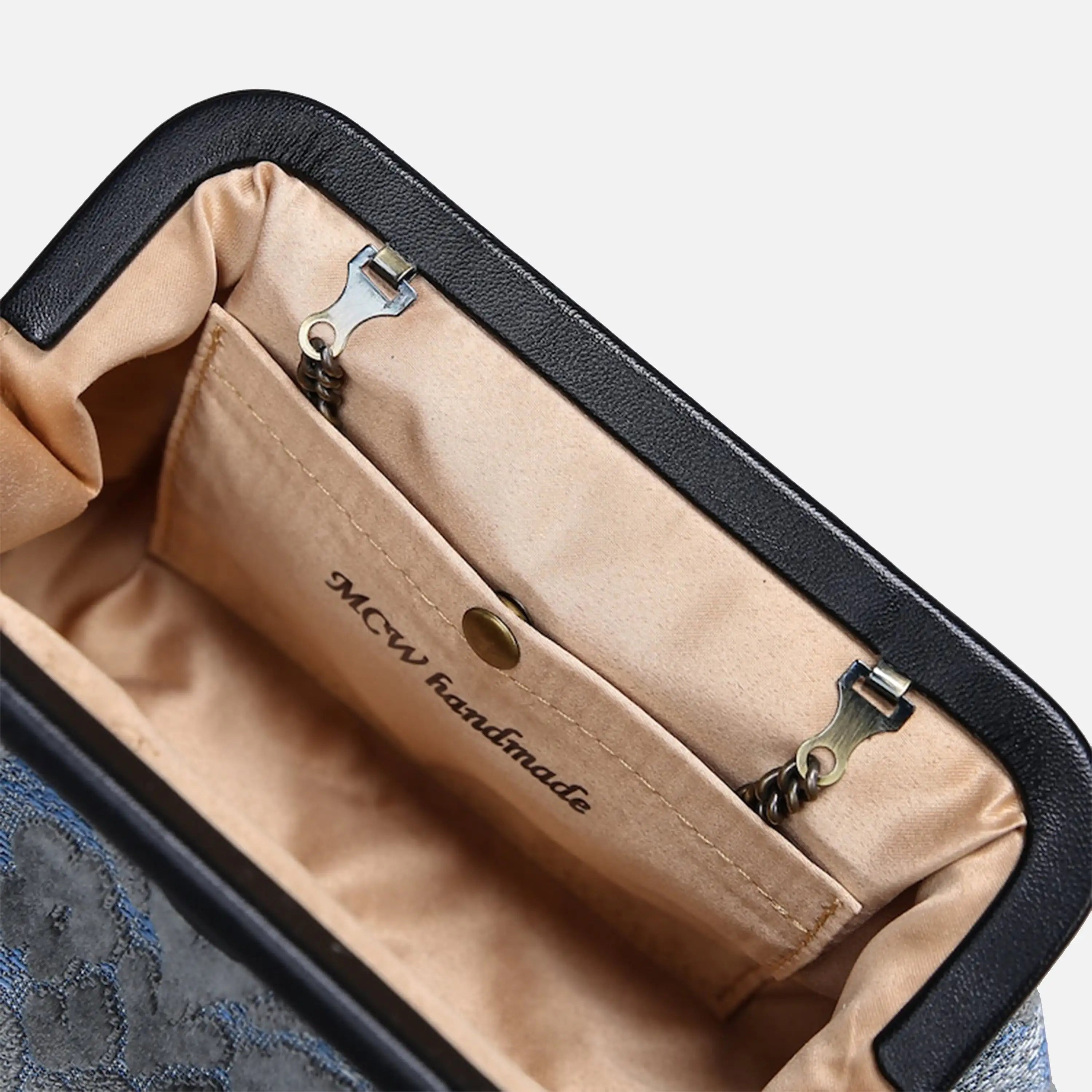 Burnout Velvet Steel Blue Evening Bag Clutch carpet bag of America detail