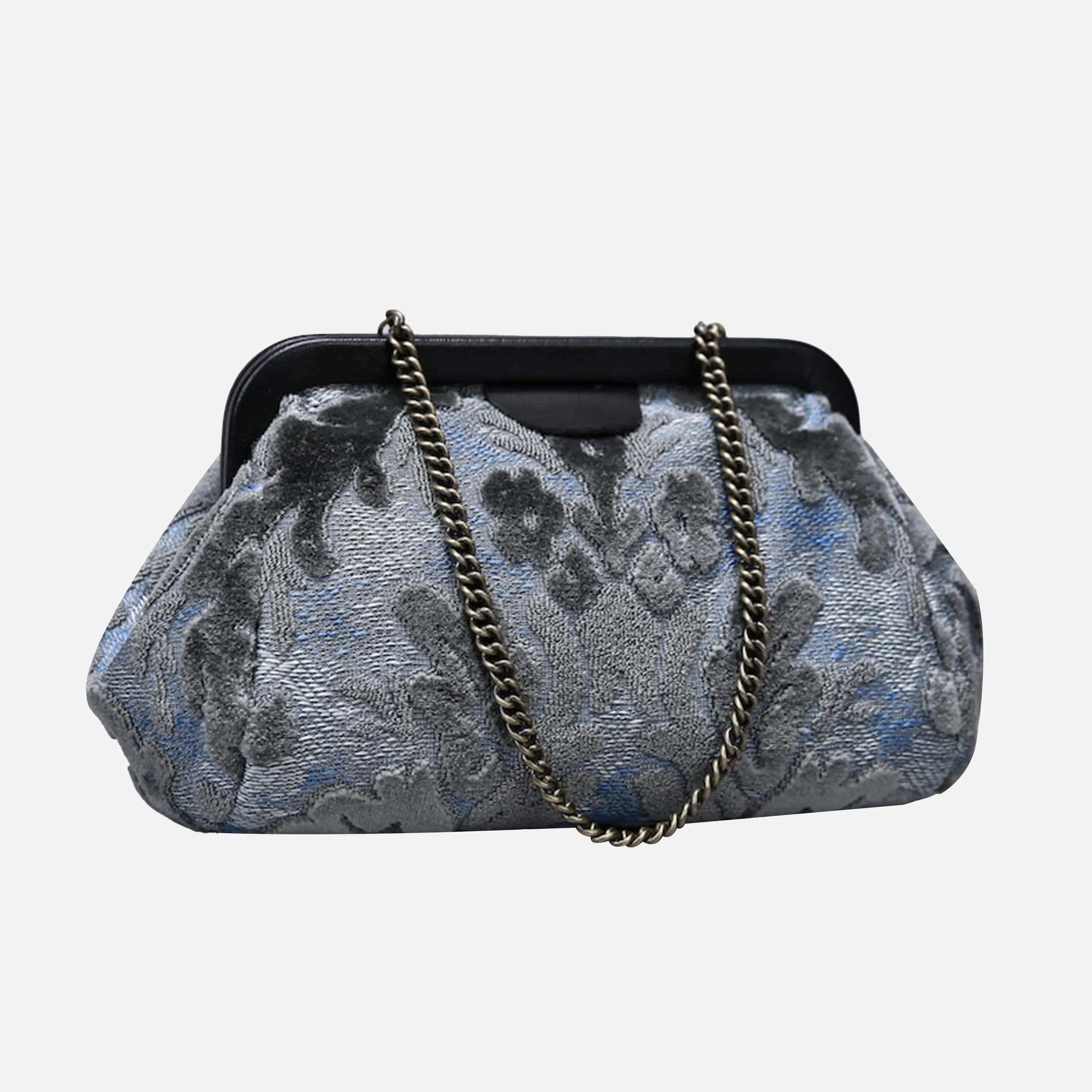 Burnout Velvet Steel Blue Evening Bag Clutch carpet bag of America front