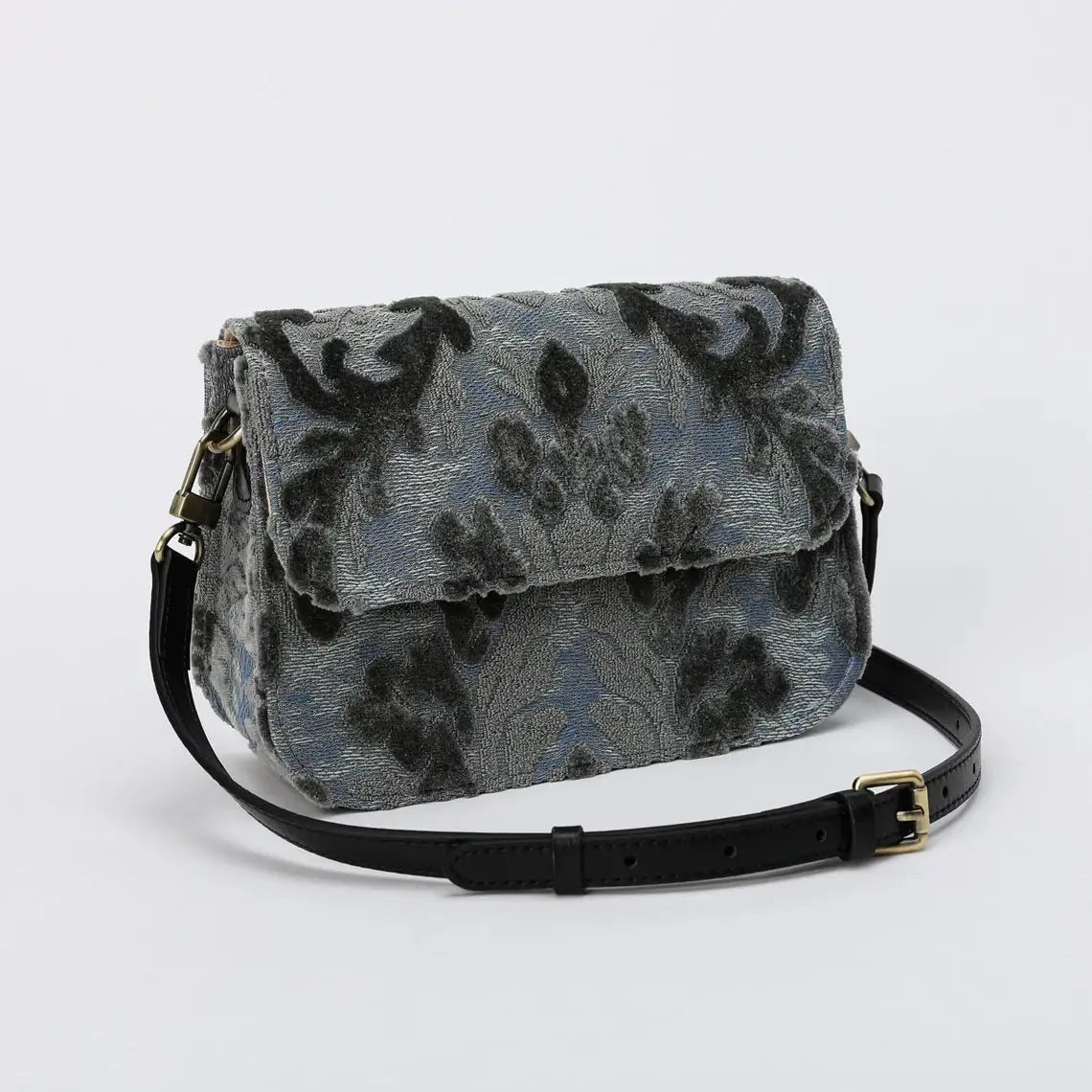 Burnout Velvet Steel Blue Flap Crossbody Bag carpet bag of America front