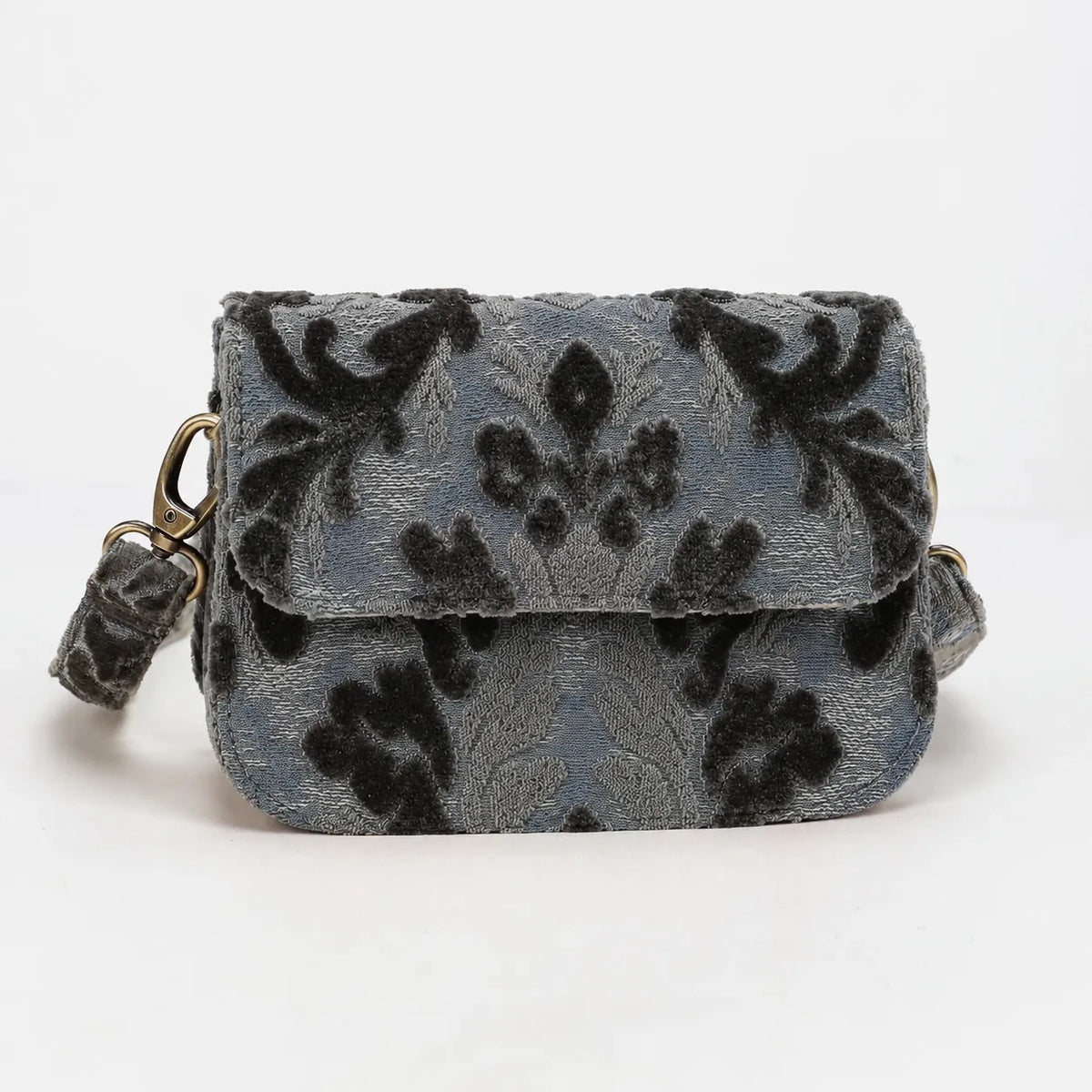 Burnout Velvet Steel Blue Flap Crossbody Bag carpet bag of America main