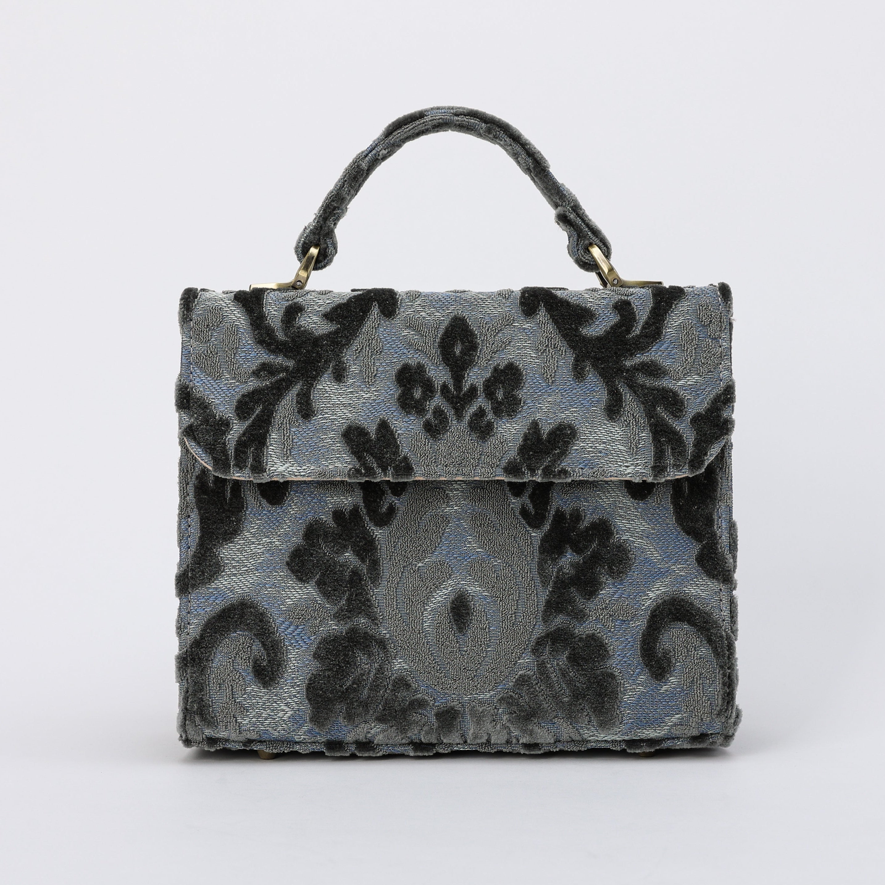 Burnout Velvet Steel Blue Flap Satchel Carpetbag of America main