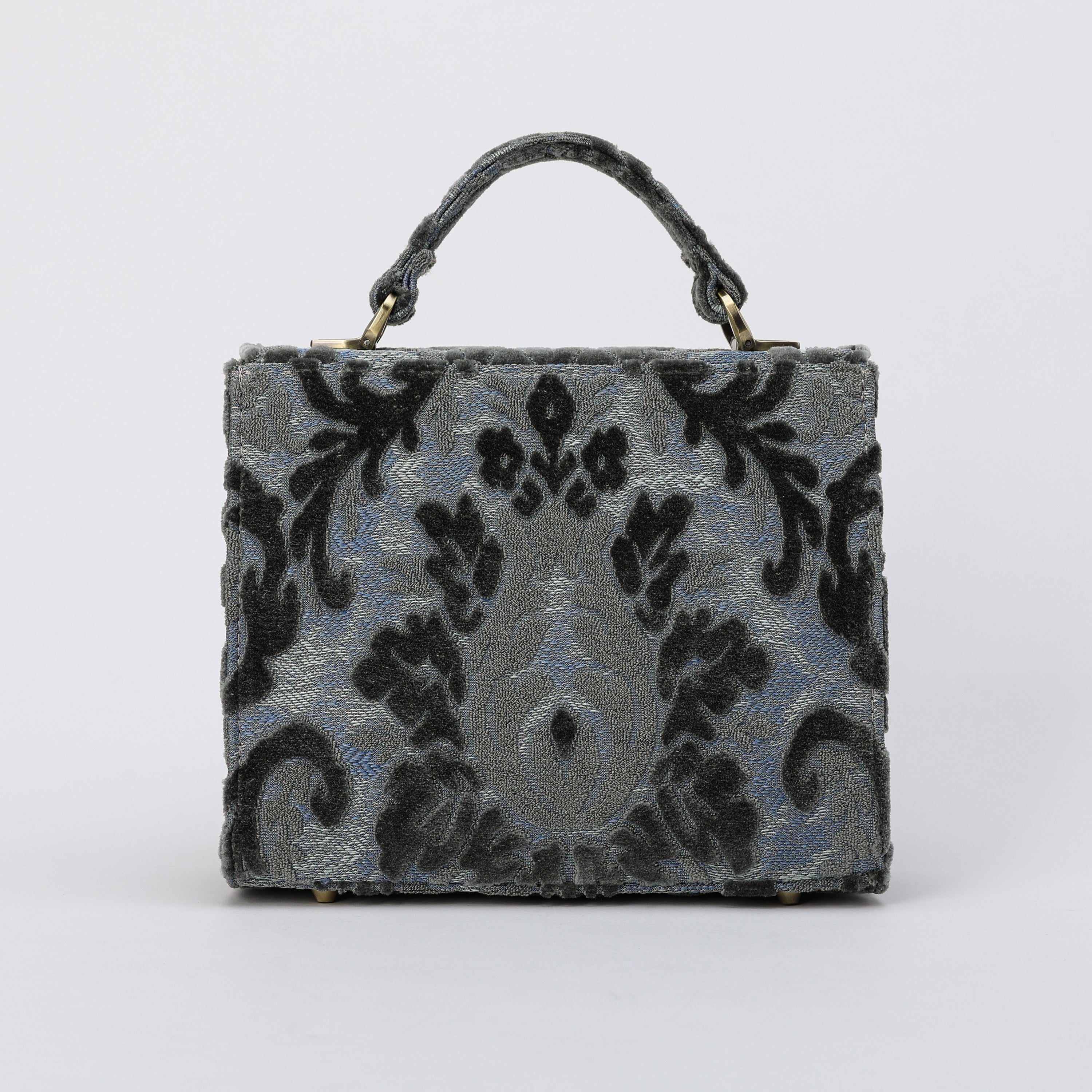 Burnout Velvet Steel Blue Flap Satchel Carpetbag of America back