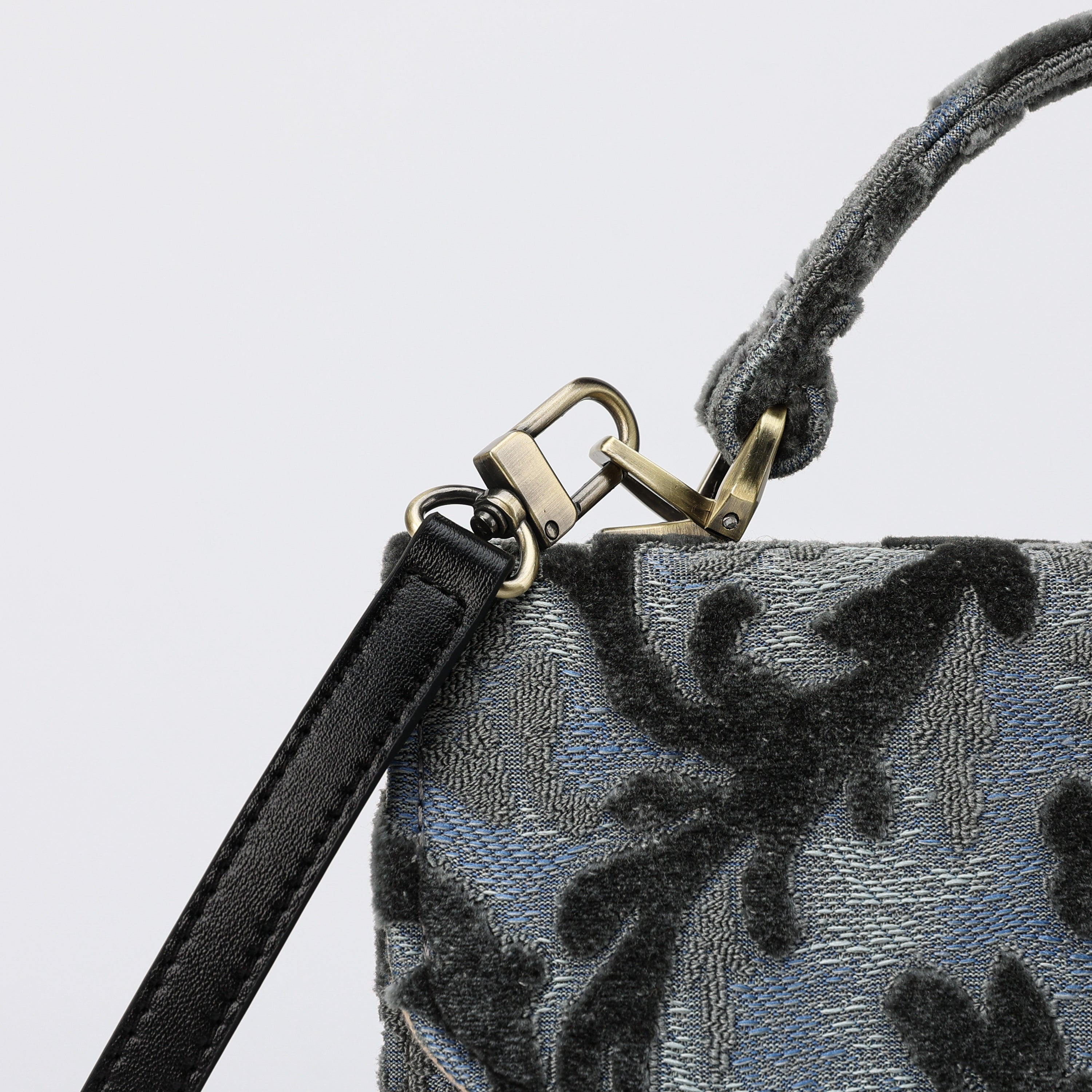 Burnout Velvet Steel Blue Flap Satchel Carpetbag of America clasp