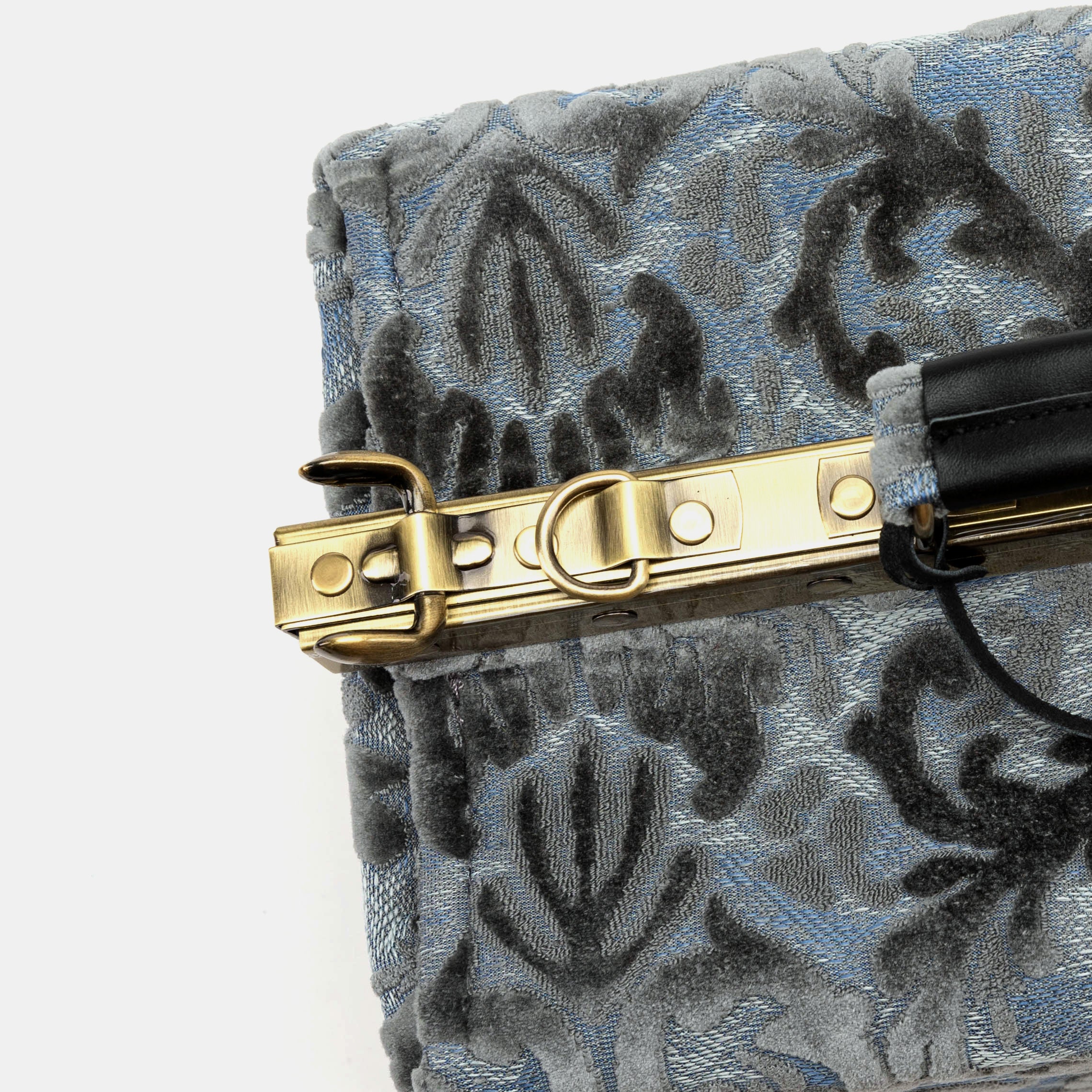 Burnout Velvet Steel Blue Genevieve Carpet Gladstone Bag of America frame
