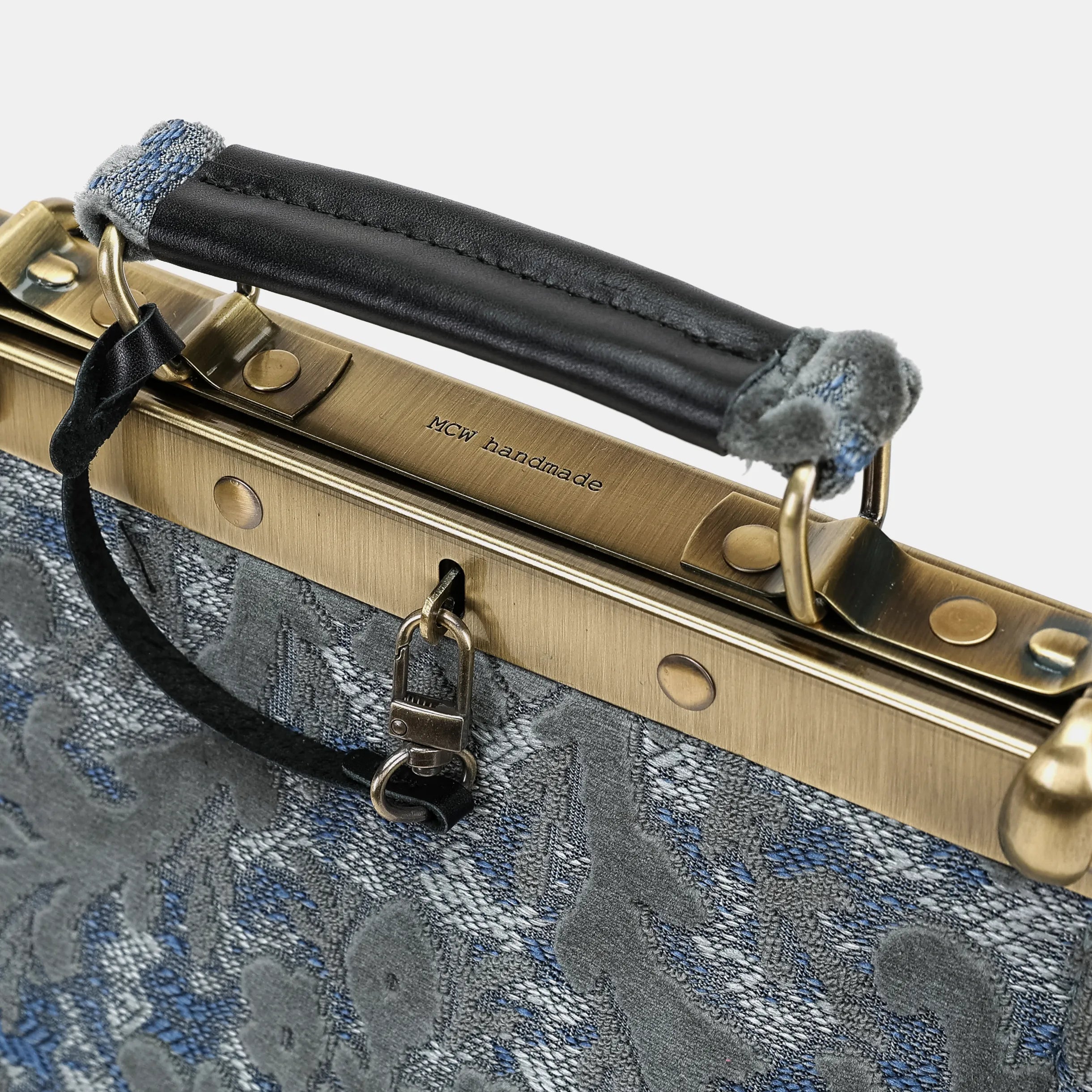 Burnout Velvet Steel Blue Helena Carpet Gladstone Backpack of America handle