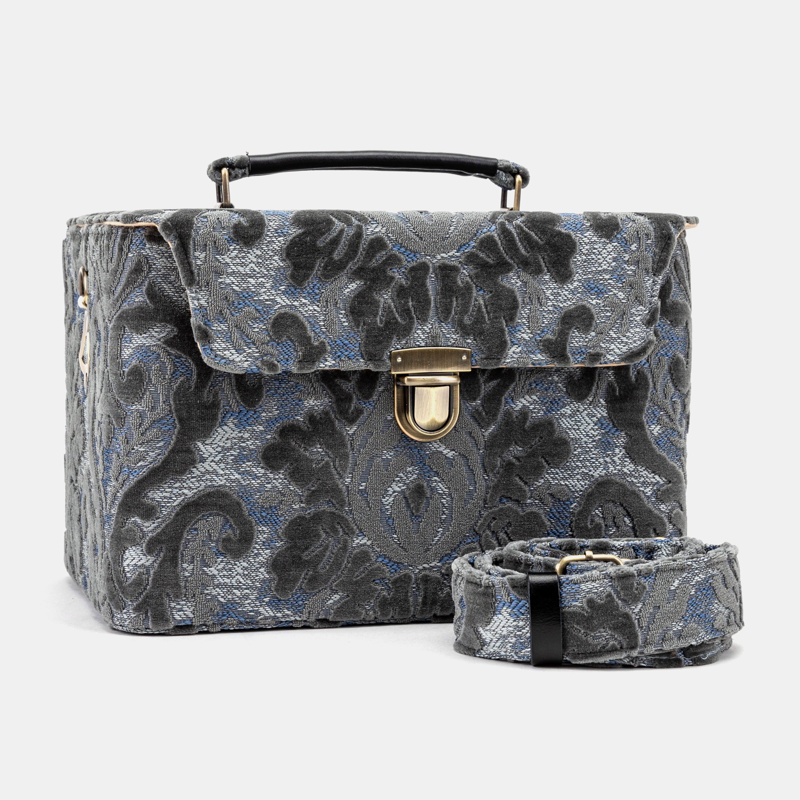 Burnout Velvet Steel Blue Josephine Large Train Case with handle