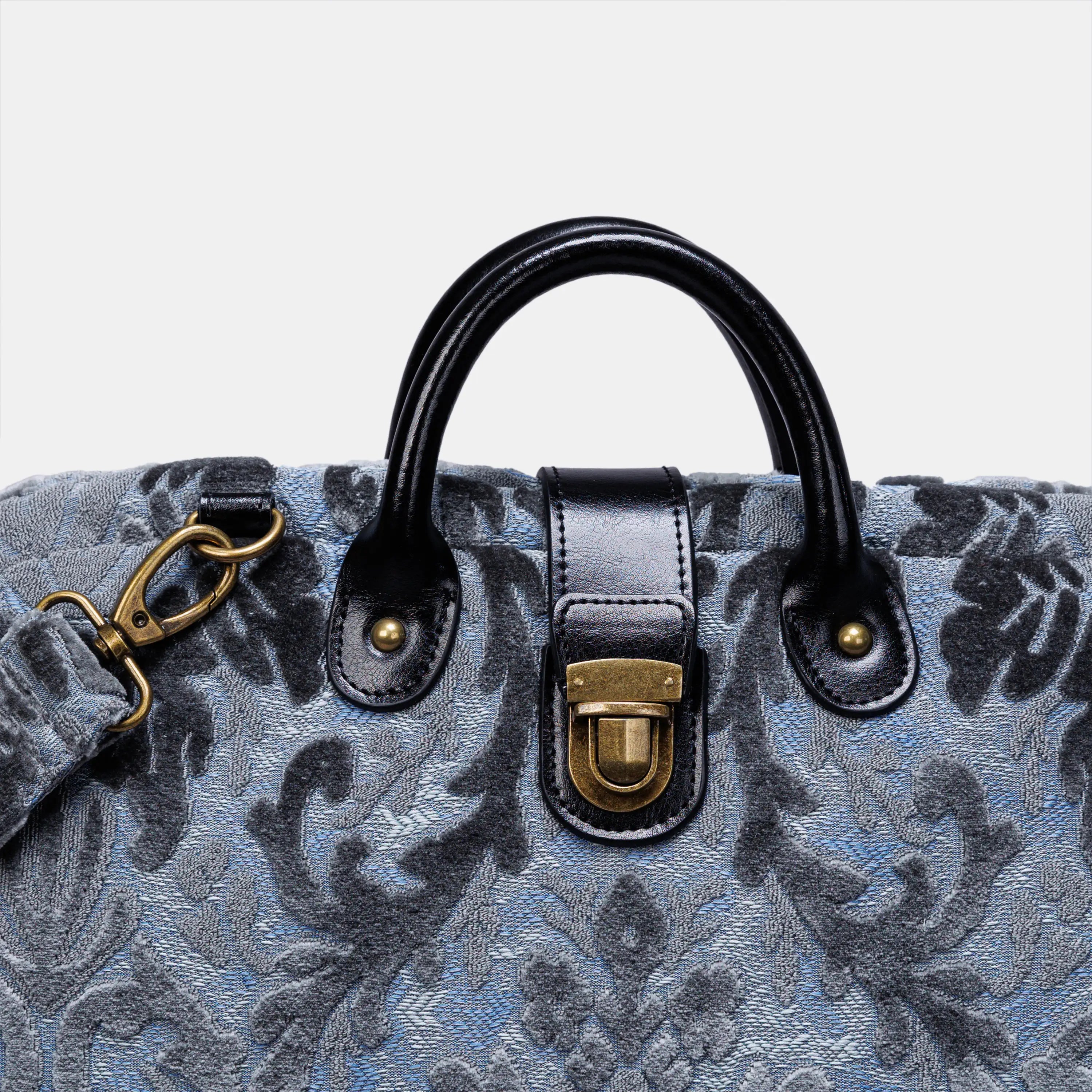 Burnout Velvet Steel Blue carpet bag  of America handle