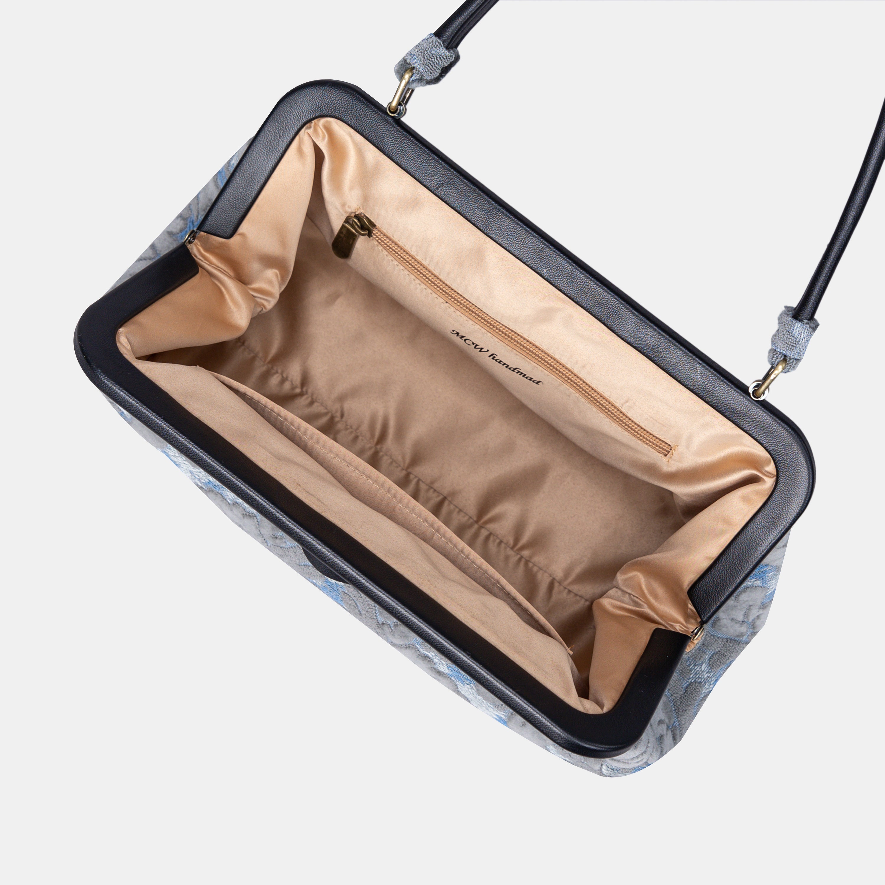 Burnout Velvet Steel Blue Shoulder Bag open