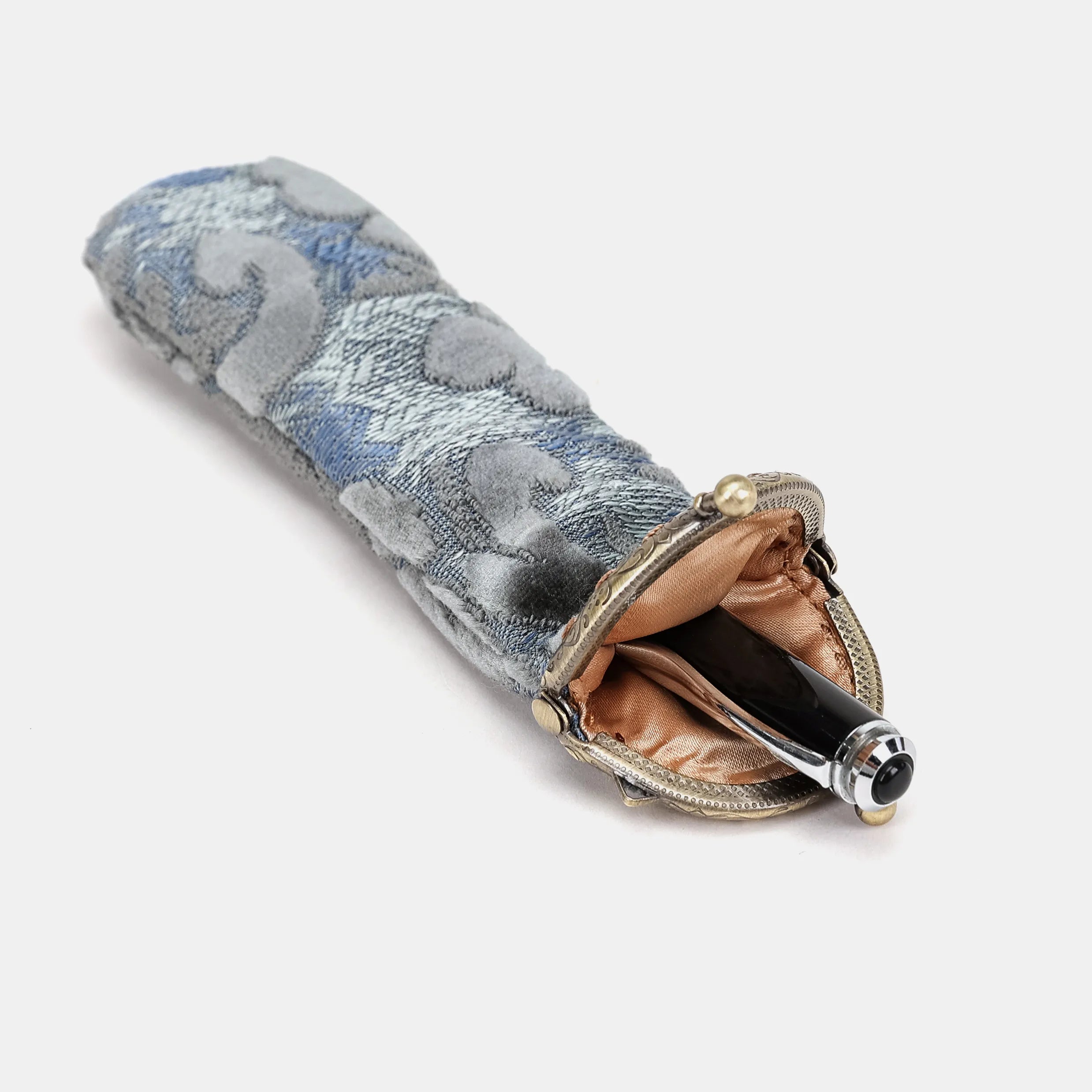 Burnout Velvet Steel Blue Solo Pen Case Carpetbag of America in use