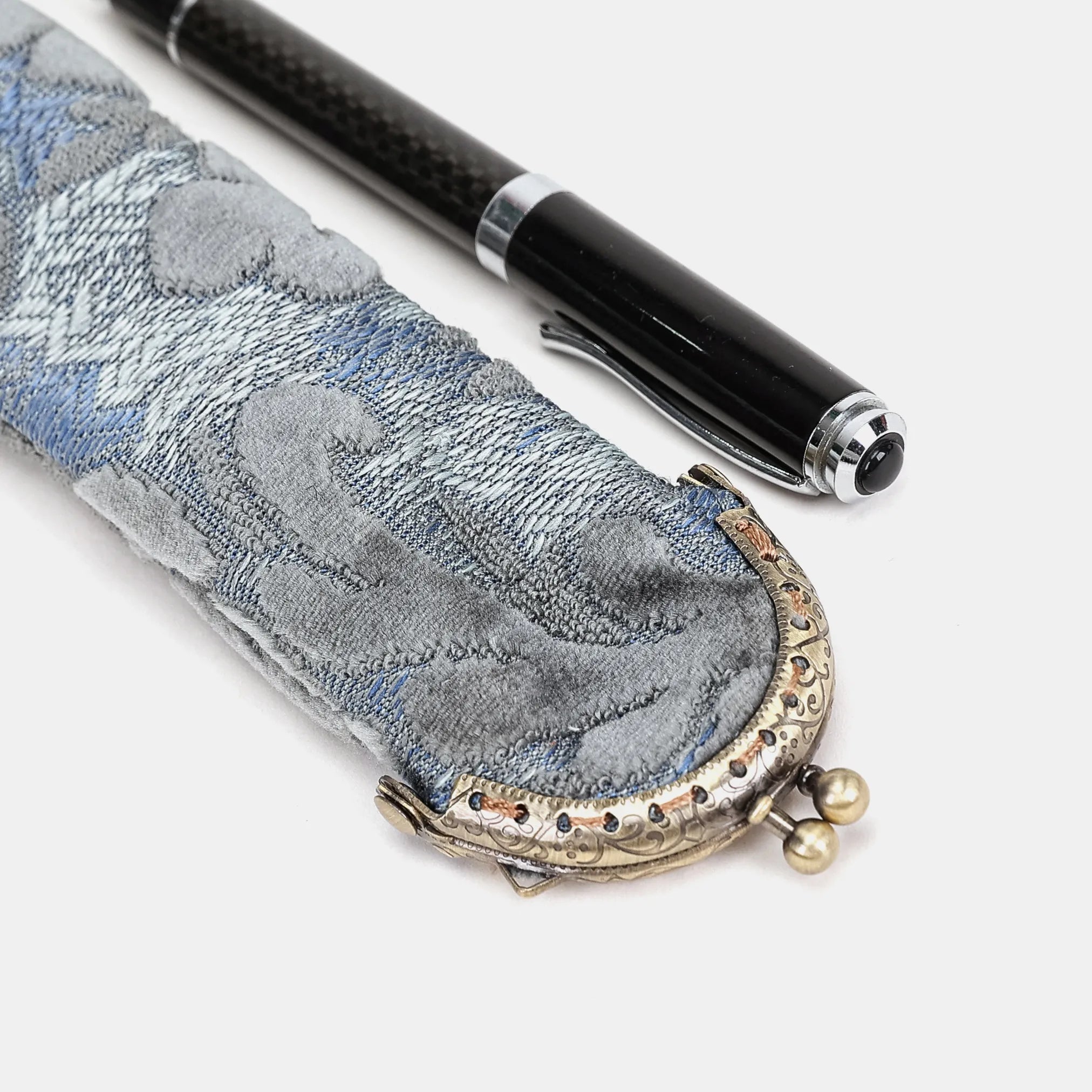 Burnout Velvet Steel Blue Solo Pen Case Carpetbag of America metal frame