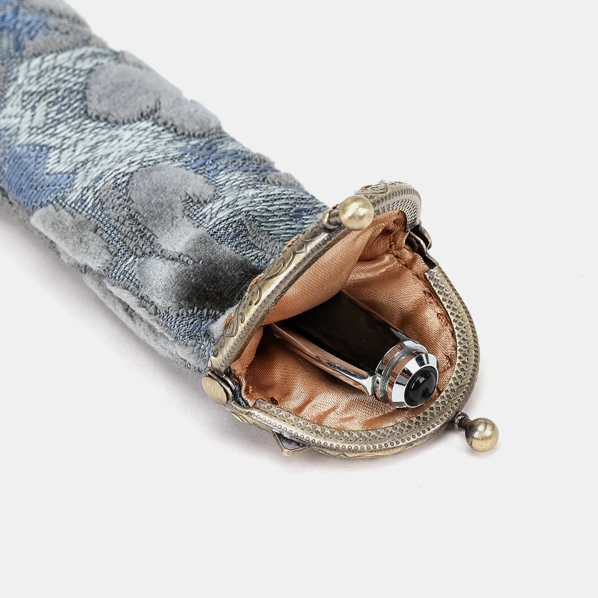 Burnout Velvet Steel Blue Solo Pen Case Carpetbag of America open