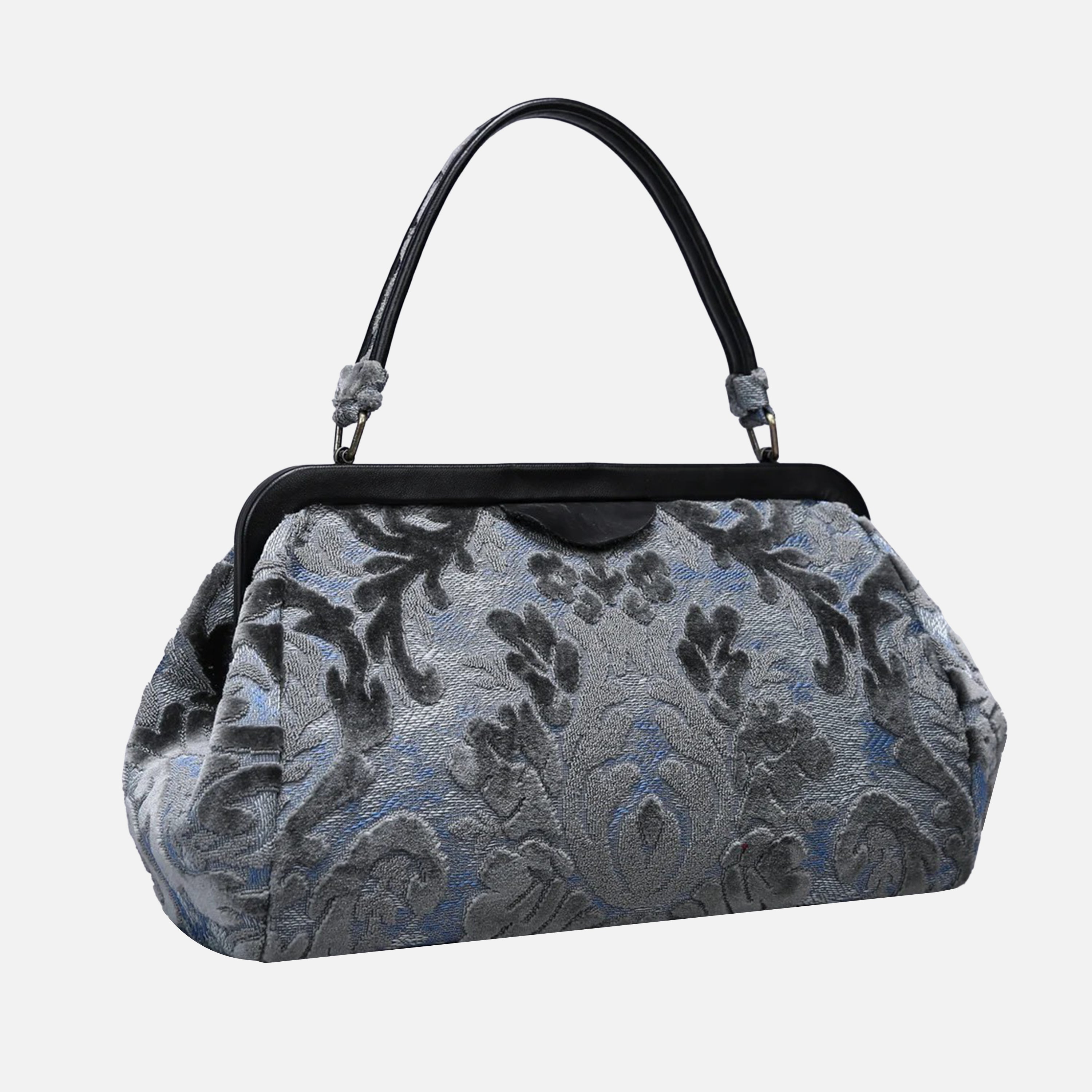 Burnout Velvet Steel Blue Top Handle Purse carpet bag of America front