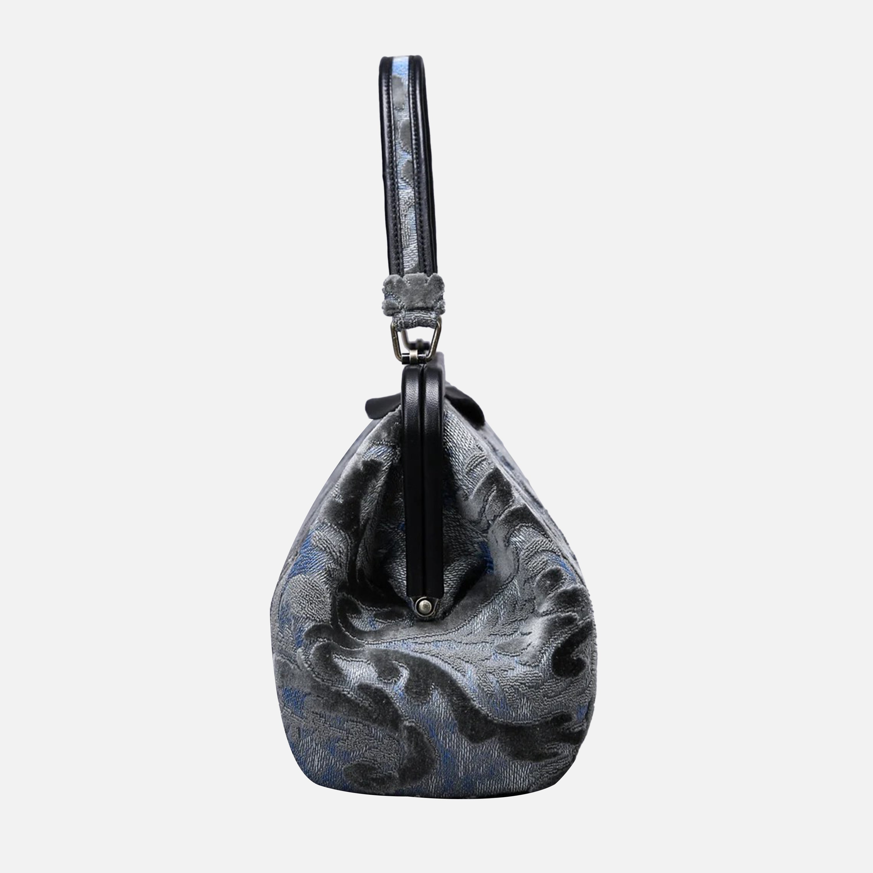 Burnout Velvet Steel Blue Top Handle Purse carpet bag of America side