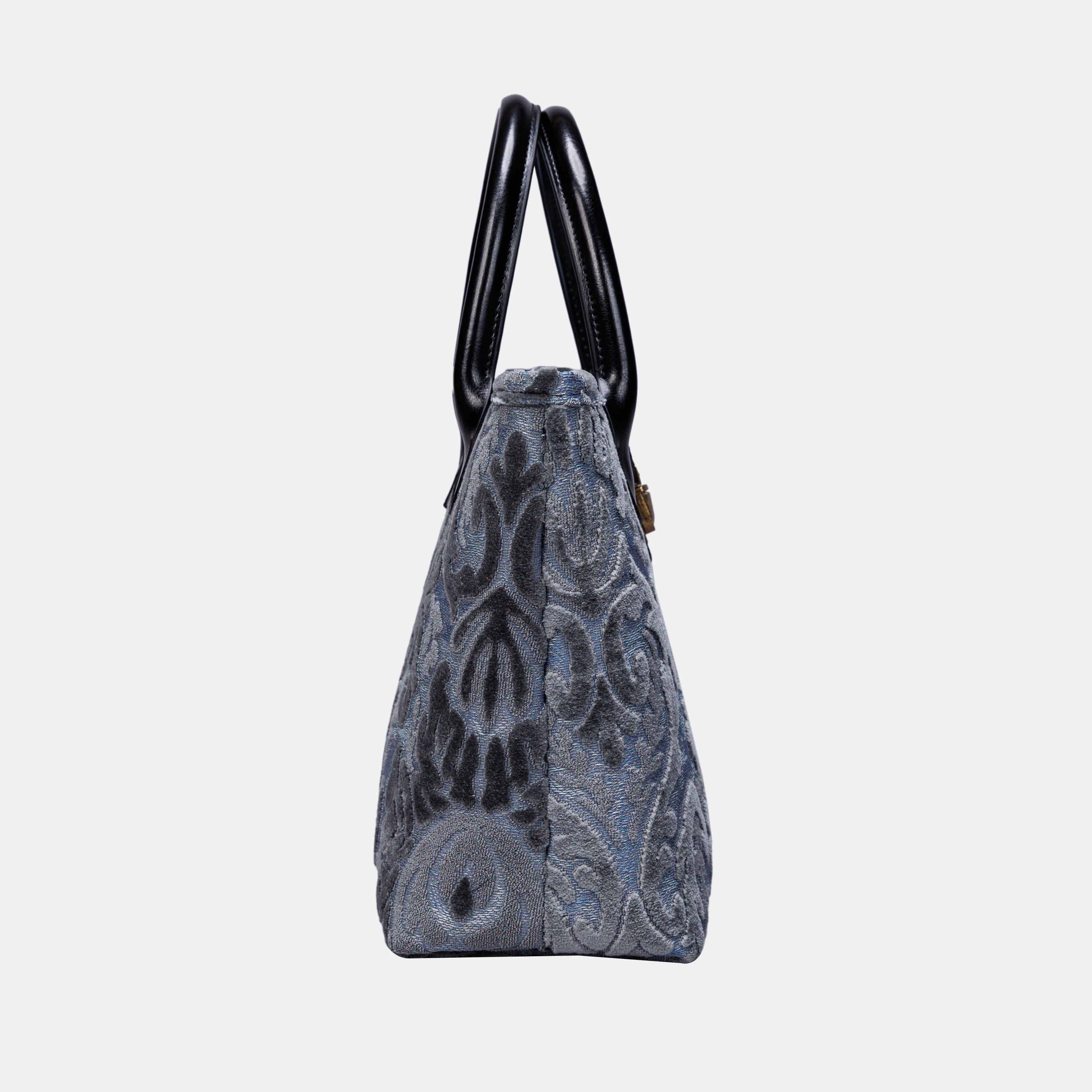 Burnout Velvet Steel Blue Tuck Lock Carpet Satchel carpet bag MCW Handmade of America side