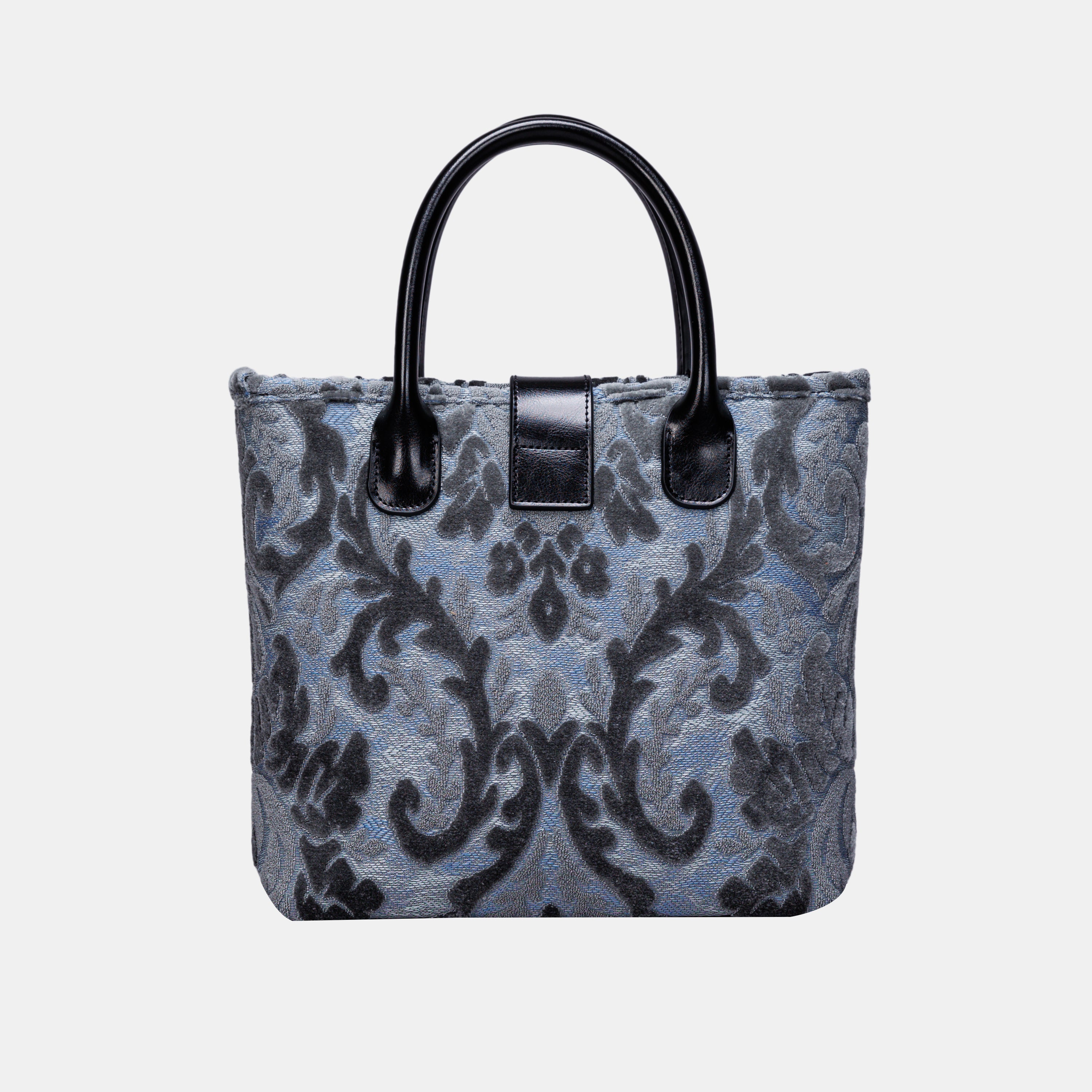 Burnout Velvet Steel Blue Tuck Lock Carpet Satchel carpet bag MCW Handmade of America back