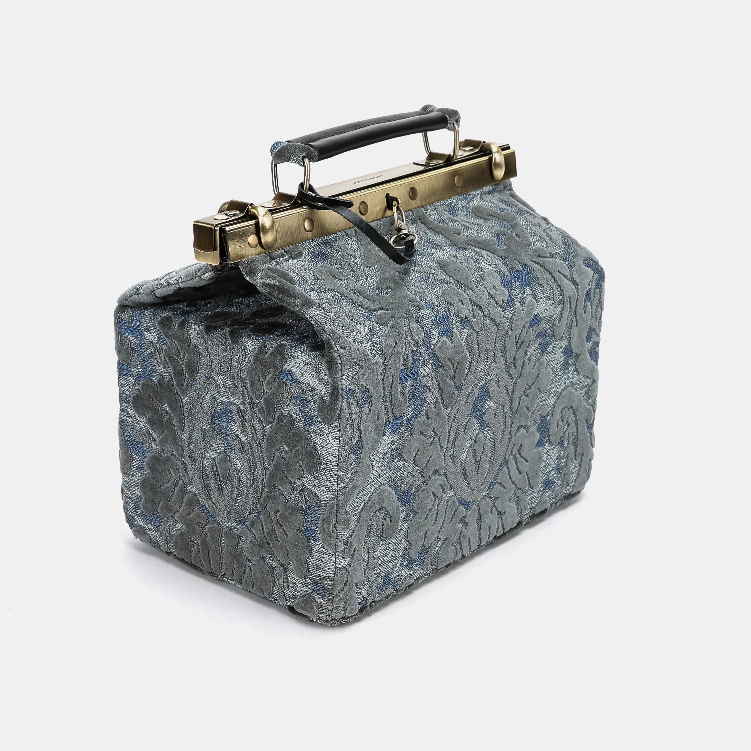 Burnout Velvet Steel Blue Vivienne Carpet Purse Gladstone Bag America side