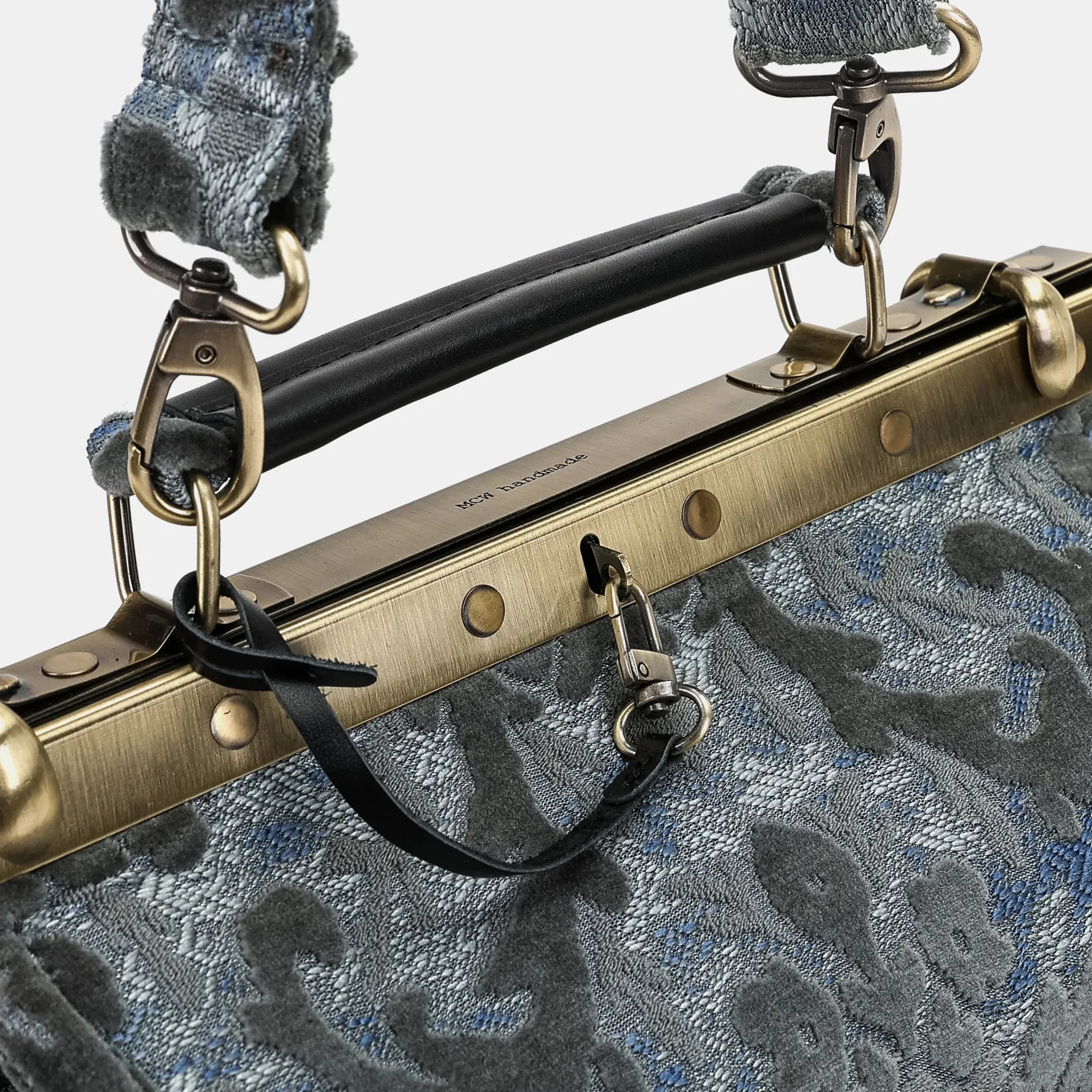 Burnout Velvet Steel Blue Vivienne Carpet Purse Gladstone Bag America handle