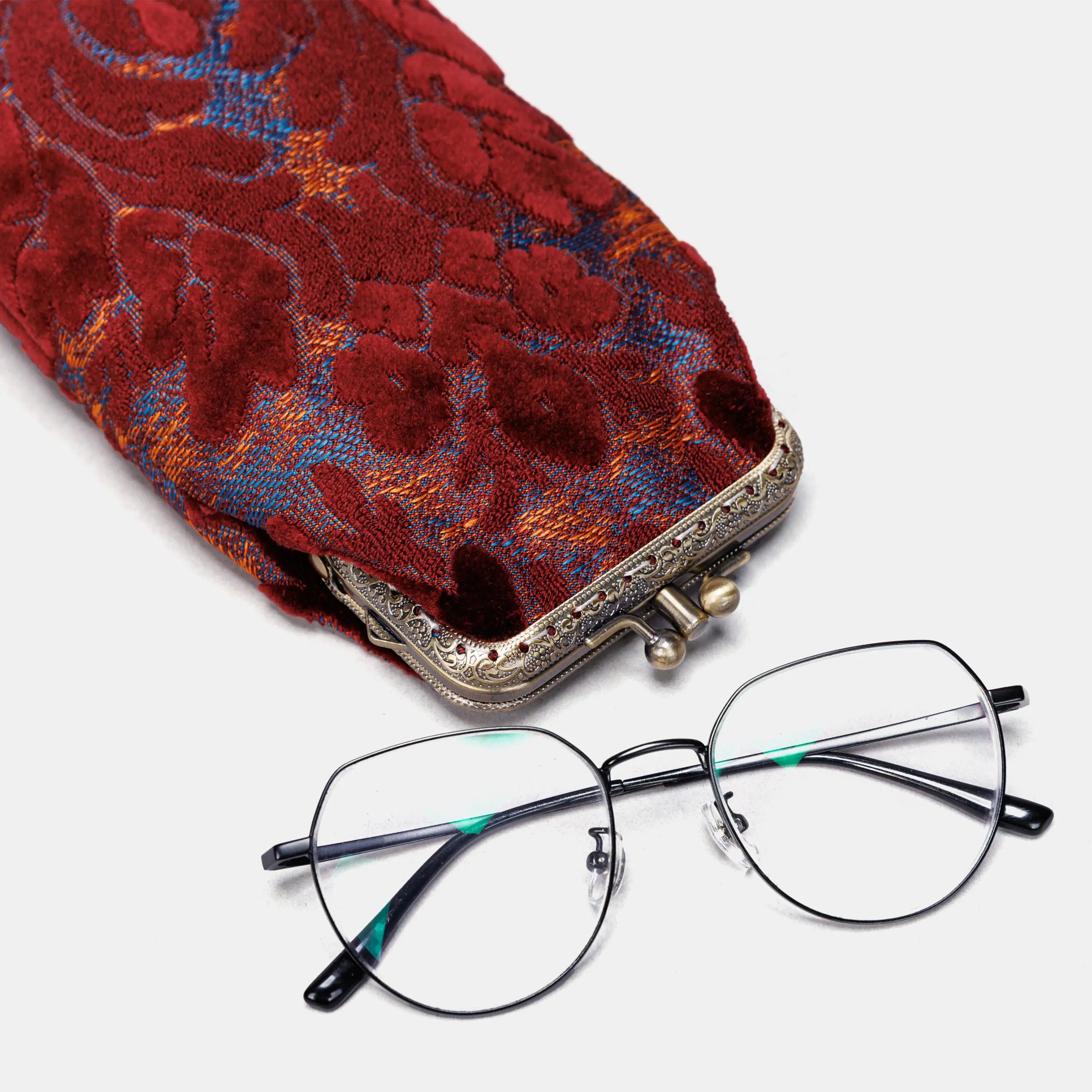 Burnout Velvet Wine Carpet Eyeglasses Case of America with glasses-4
