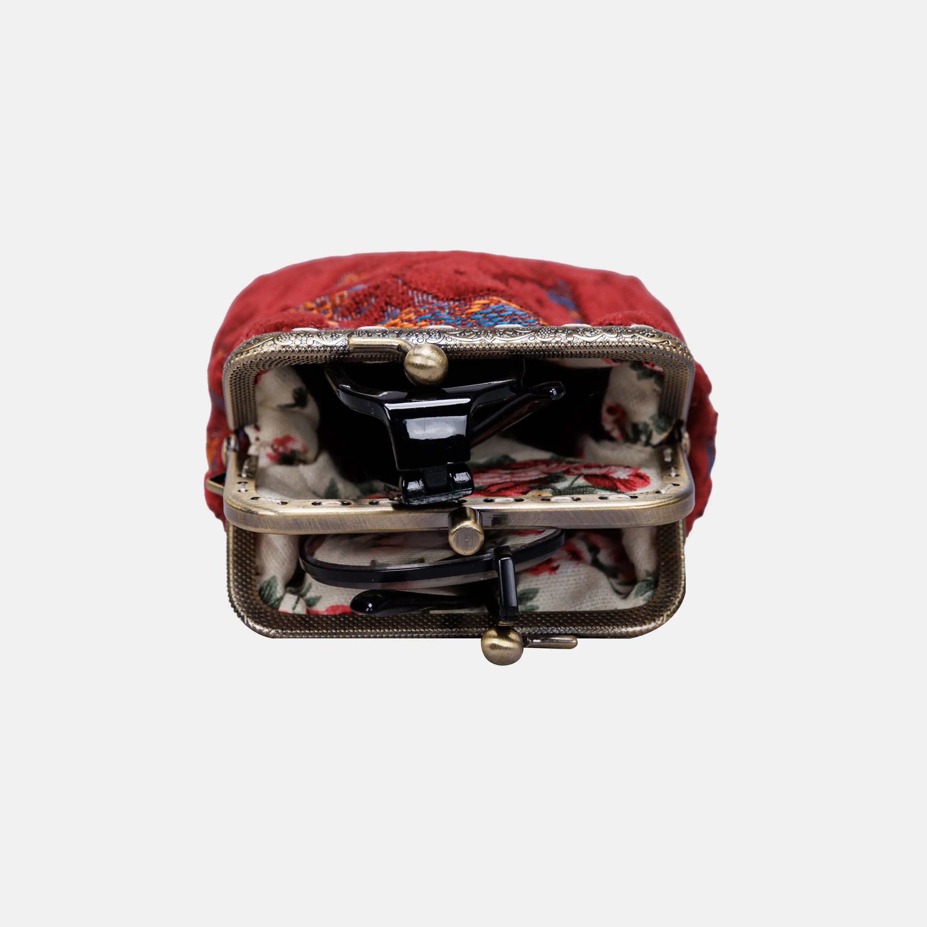 Burnout Velvet Wine Carpet Eyeglasses Case of America in use-5