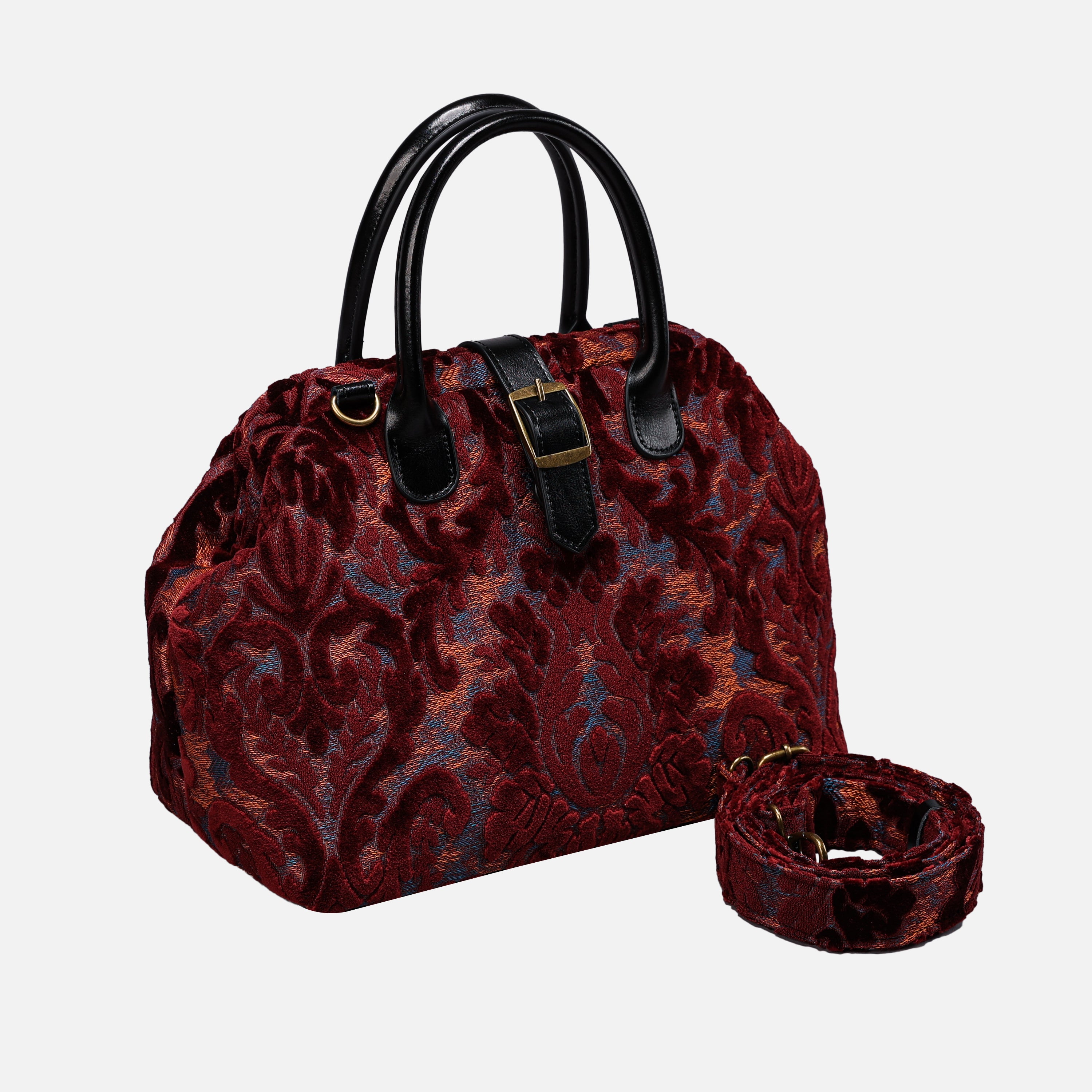 Burnout Velvet Wine Carpet Handbag Purse carpet bag MCW Handmade of America with strap