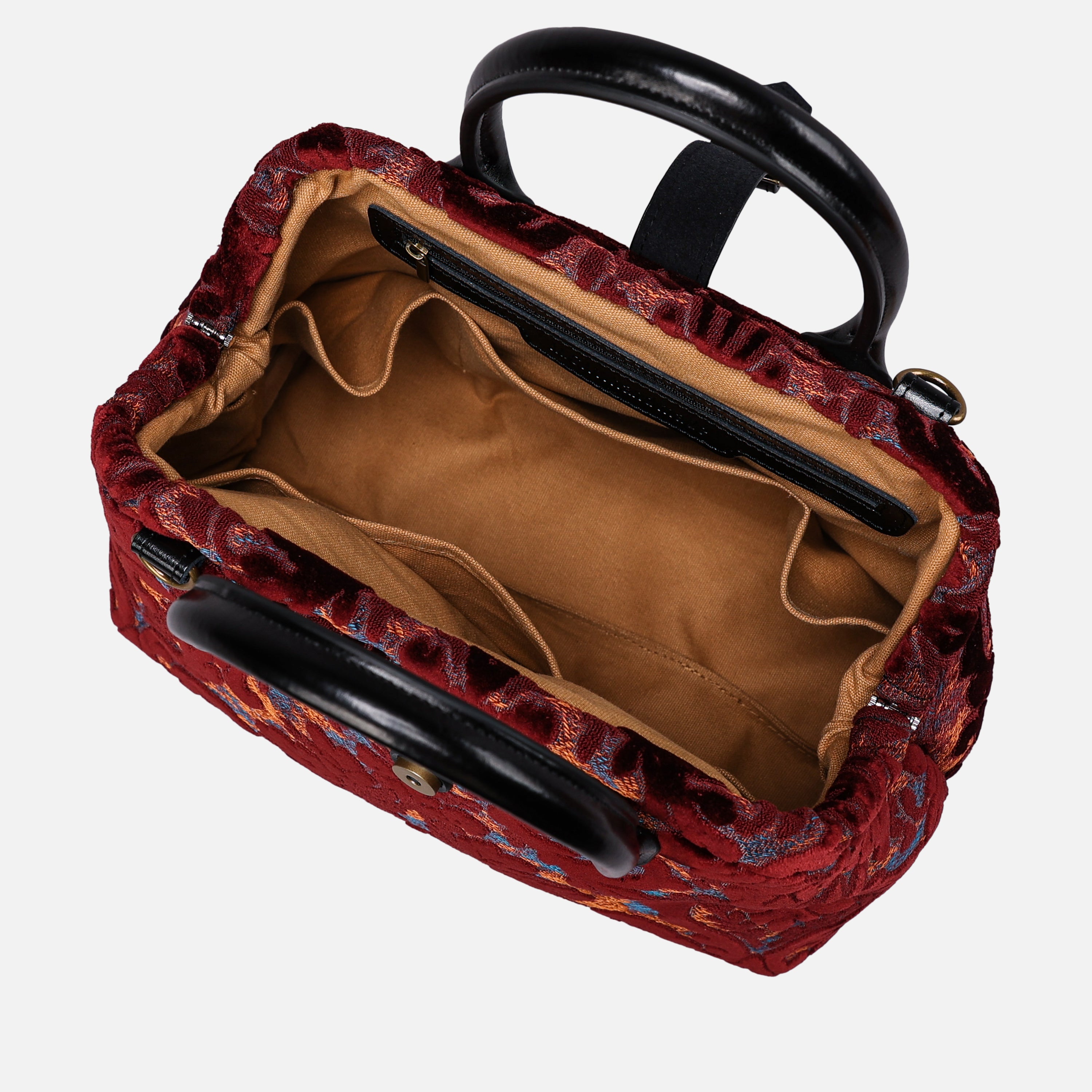 Burnout Velvet Wine Carpet Handbag Purse carpet bag MCW Handmade of America open