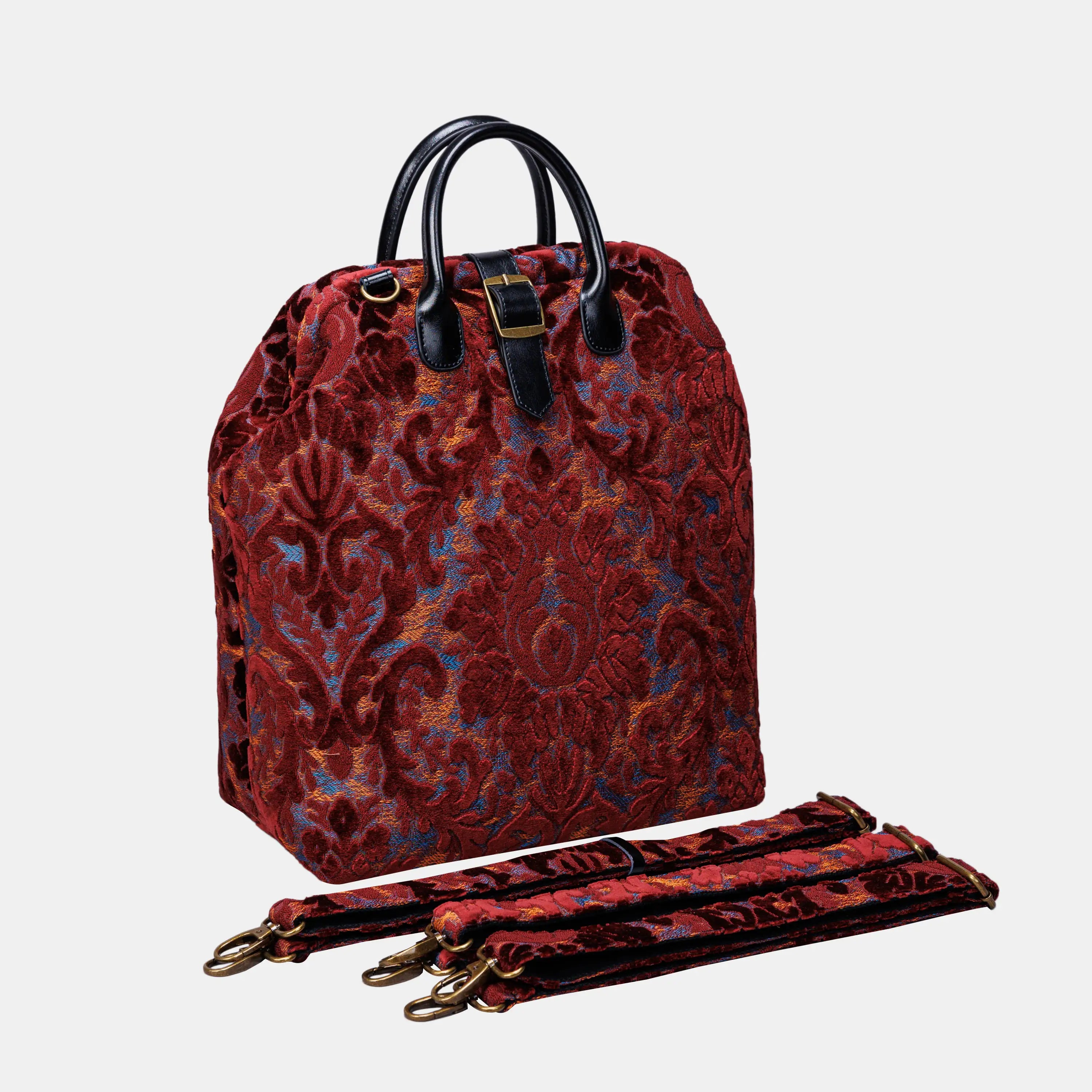 Burnout Velvet Wine Carpet Laptop Backpack Carpetbag of America with shoulder strap