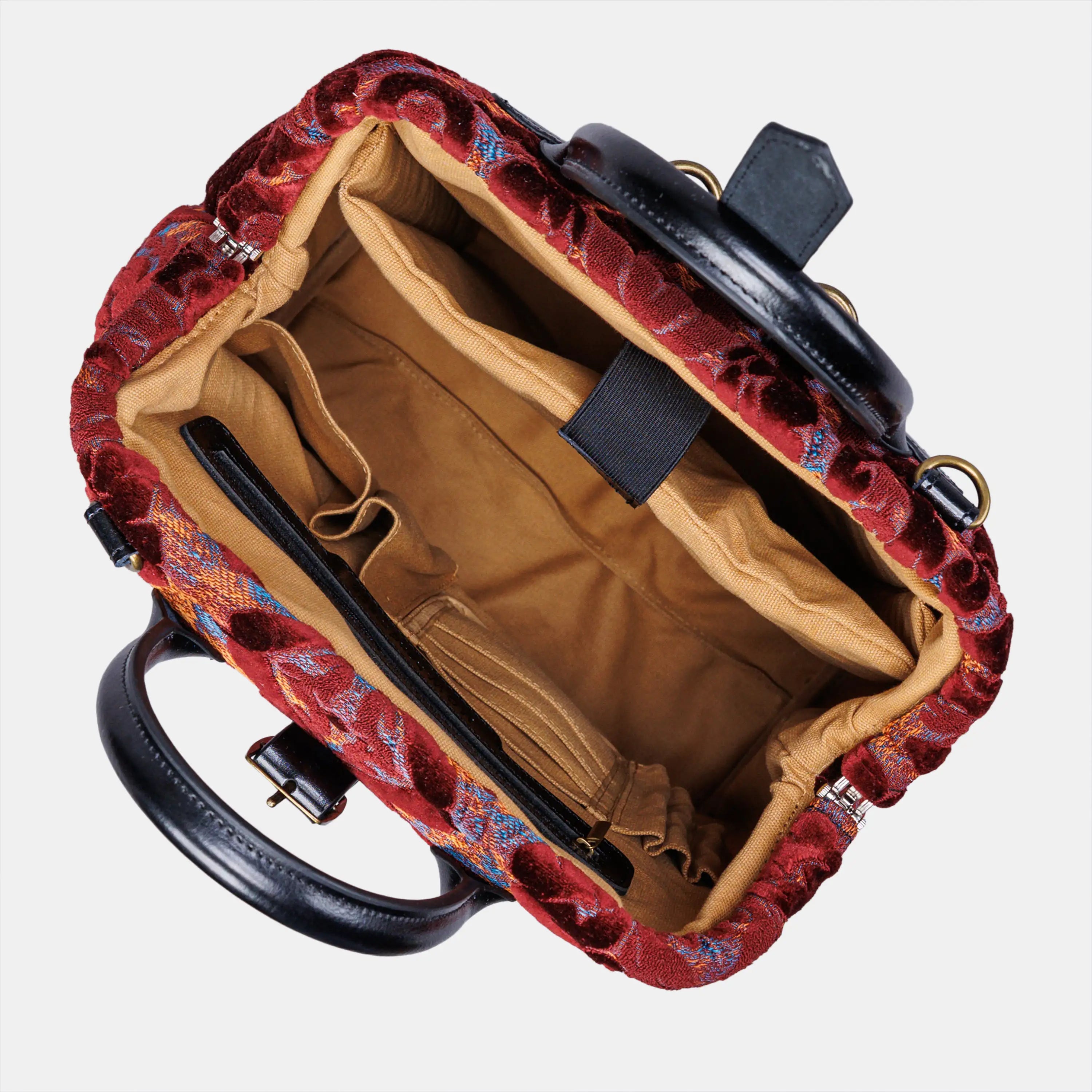 Burnout Velvet Wine Carpet Laptop Backpack Carpetbag of America inside