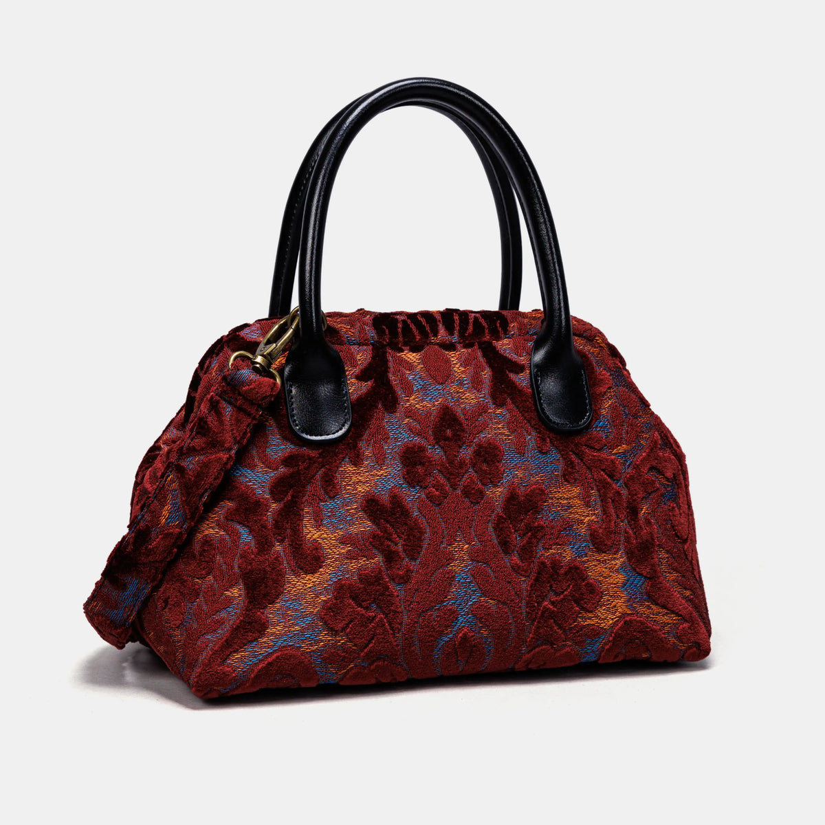 Burnout Velvet Wine Carpet Satchel carpet bag MCW Handmade of America front