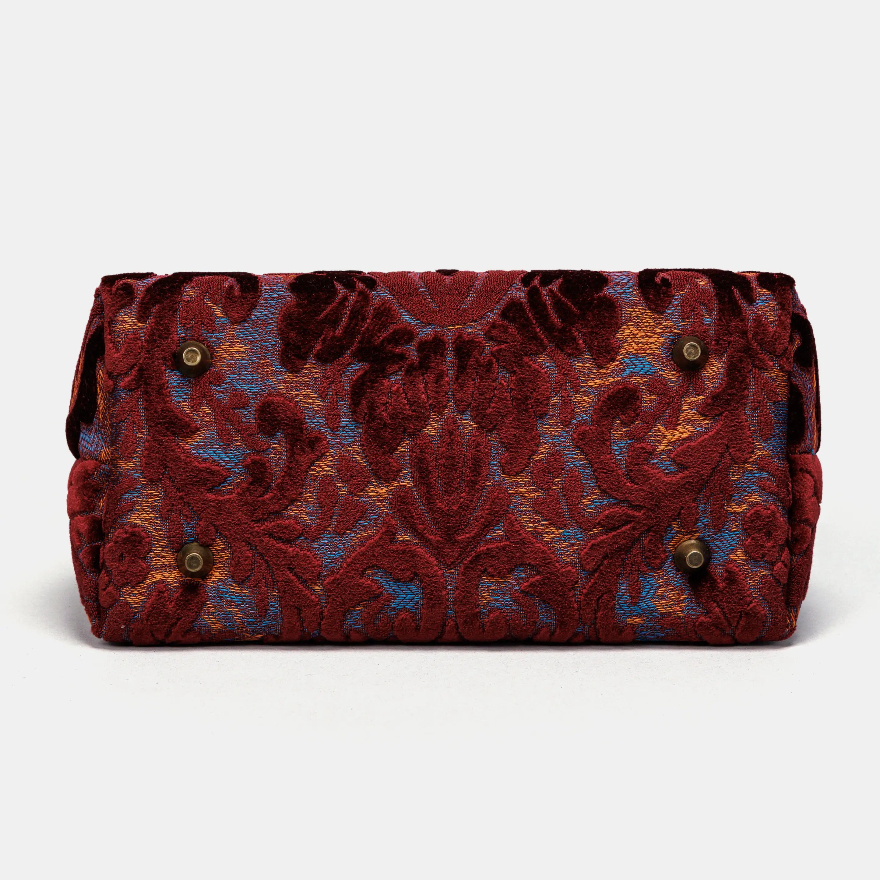 Burnout Velvet Wine Carpet Satchel carpet bag MCW Handmade of America bottom