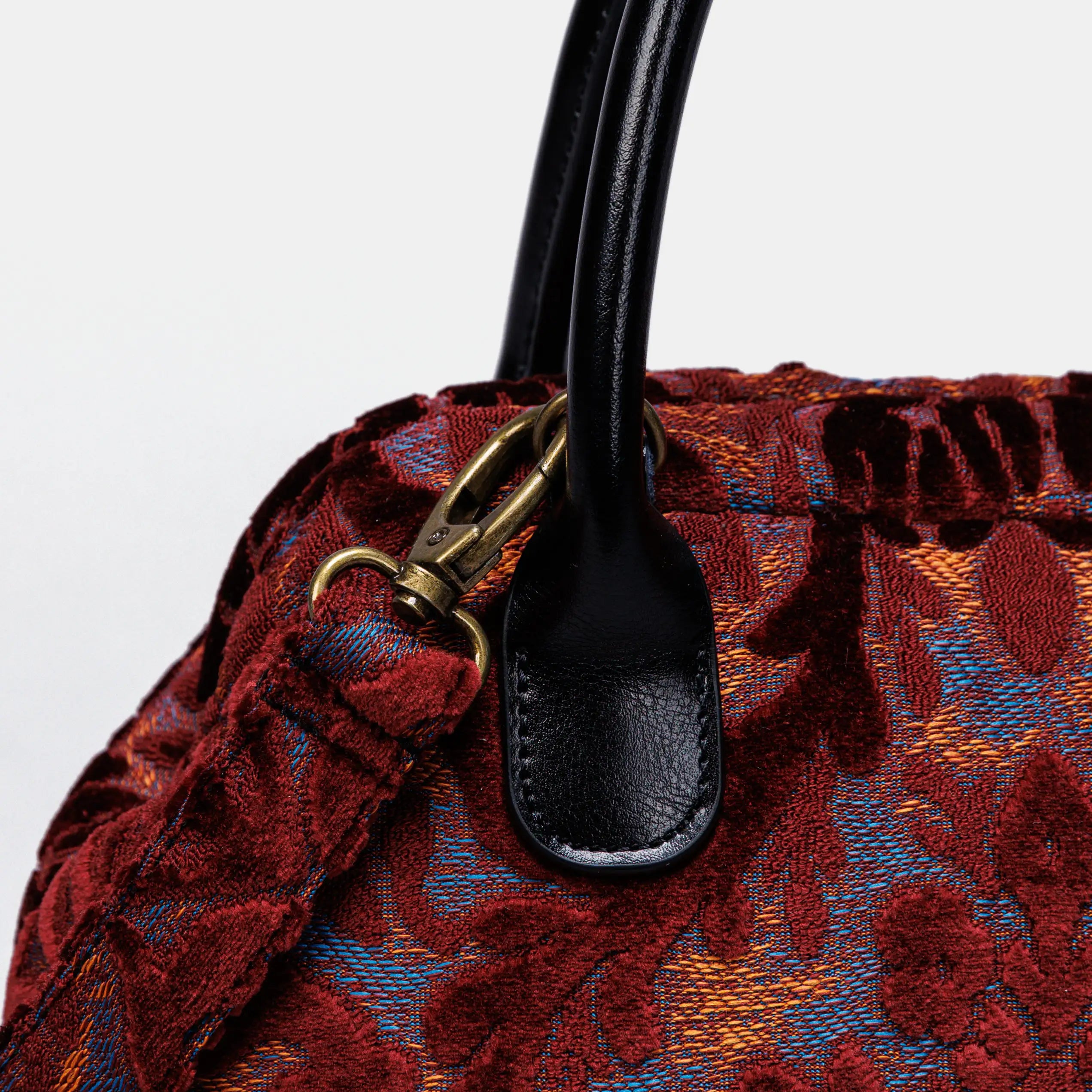 Burnout Velvet Wine Carpet Satchel carpet bag MCW Handmade of America buckle