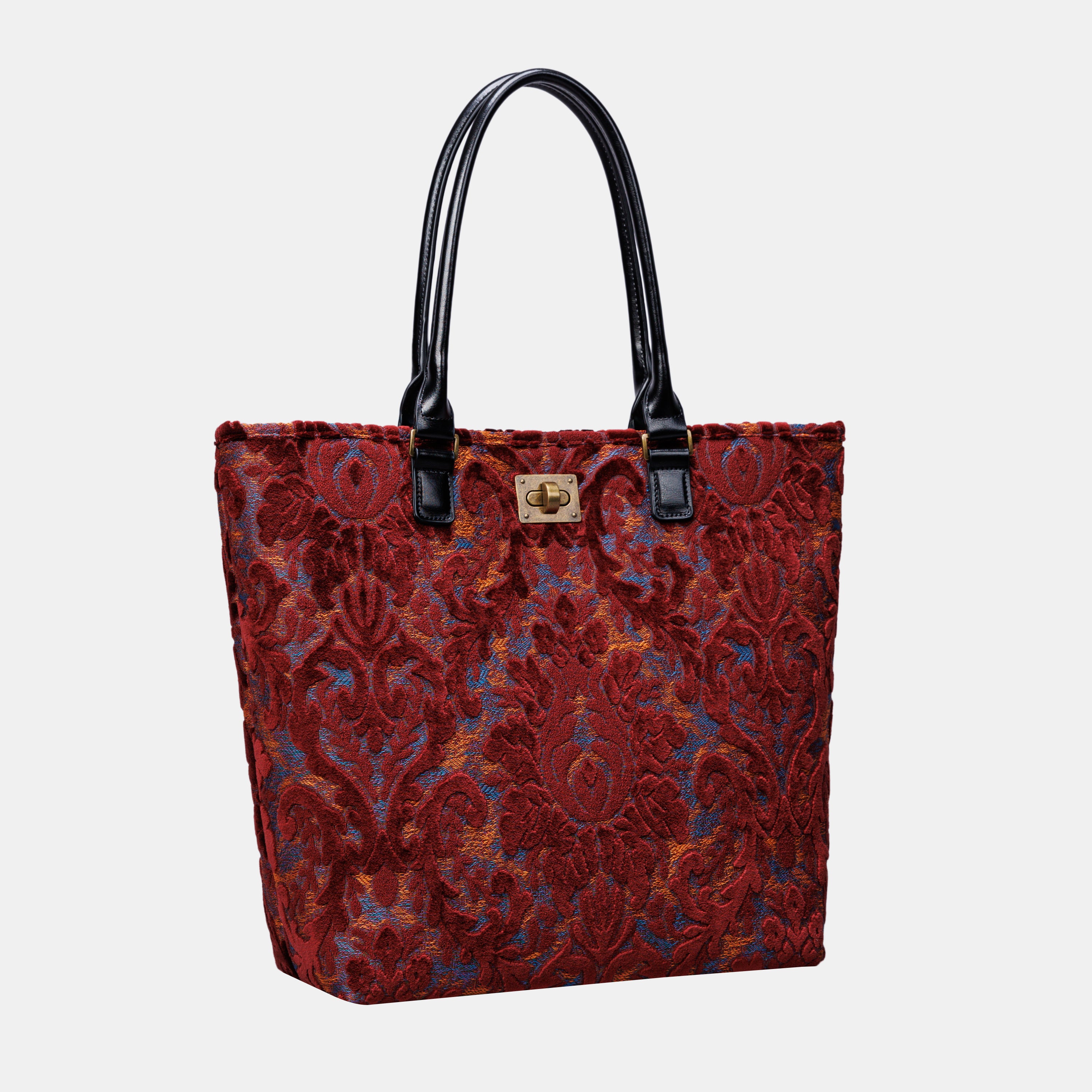 Burnout Velvet Wine Carpet Tote Shopper carpet bag of America front