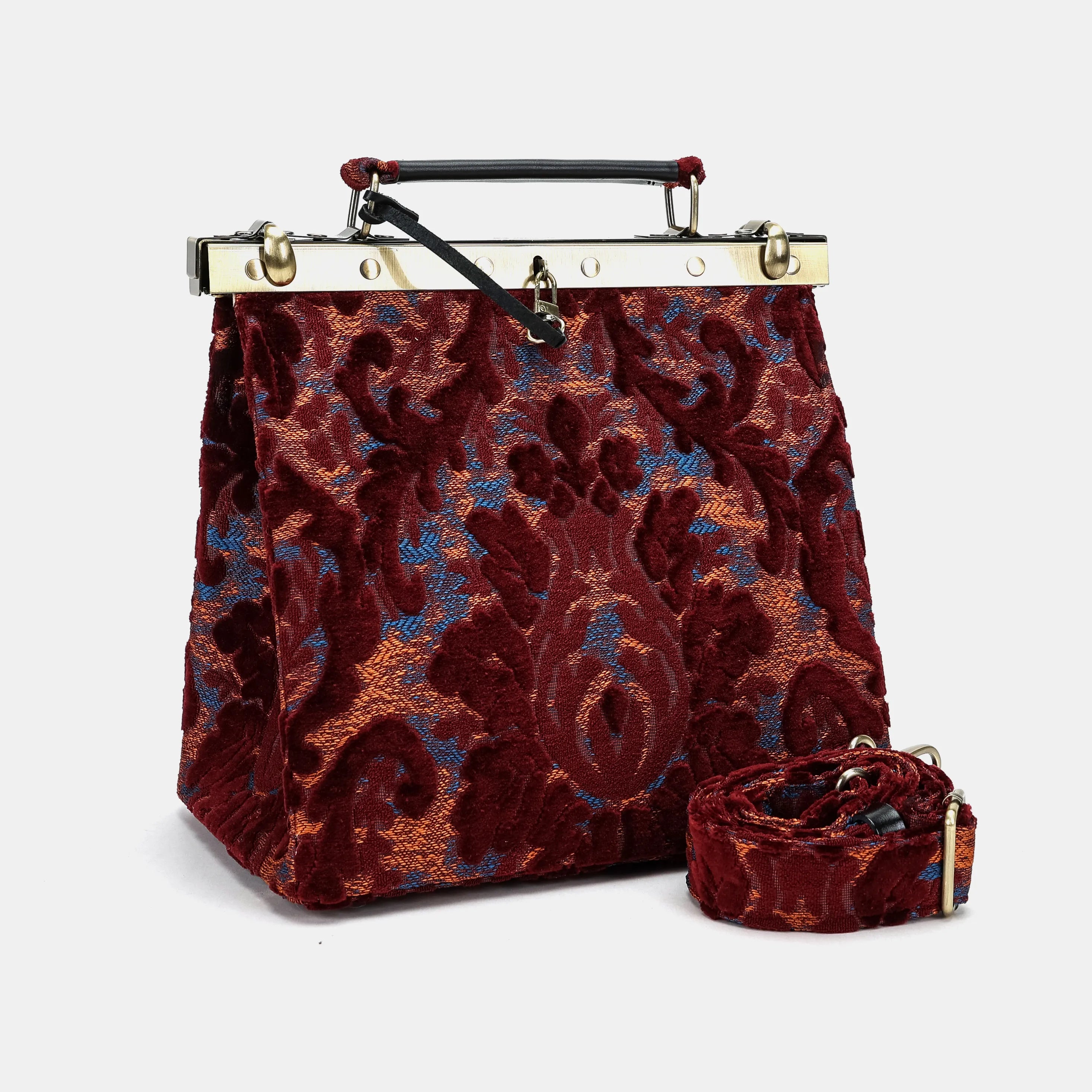 Burnout Velvet Wine Cecile Carpet Purse Gladstone Bag of America with shoulder strap